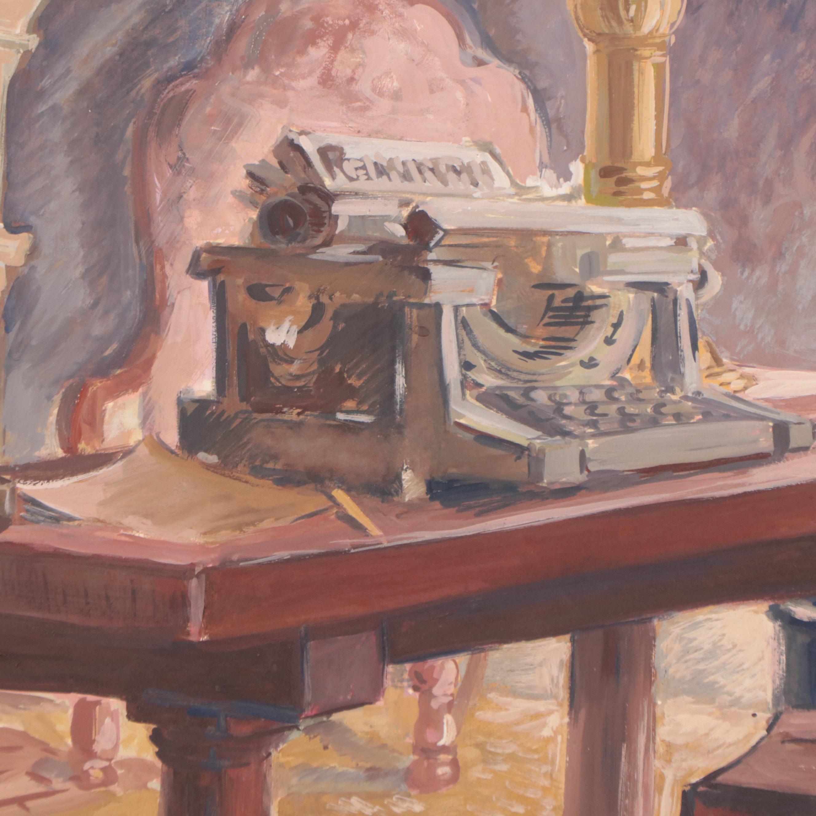 Dan Burne Jones Gouache Painting of Thomas Wolfe House Interior, 1952