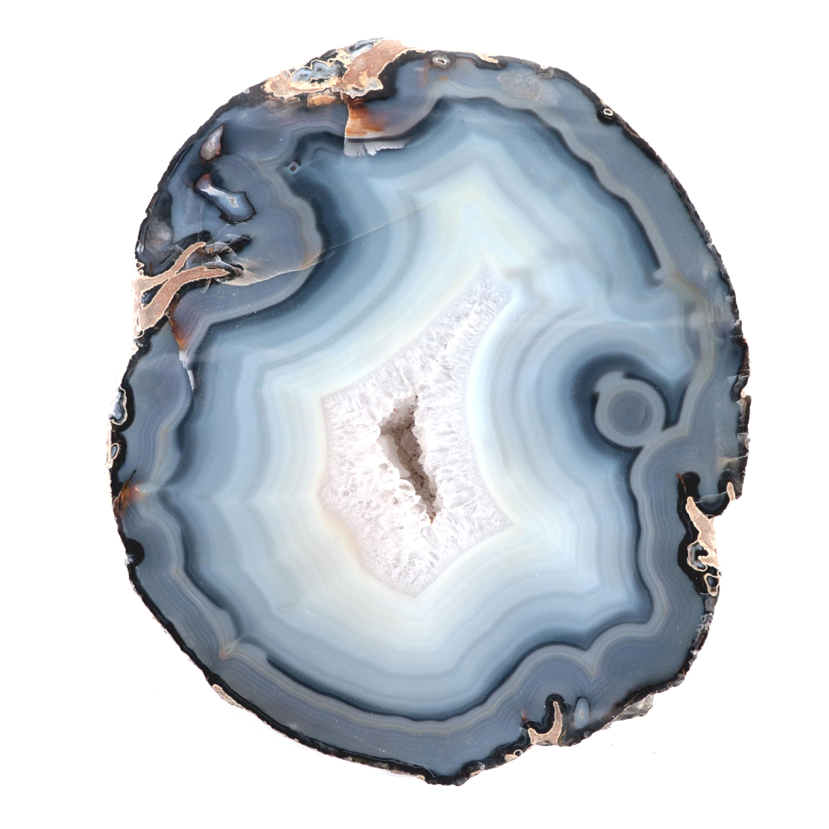 Cut and Polished Blue Banded Agate Geode Slice