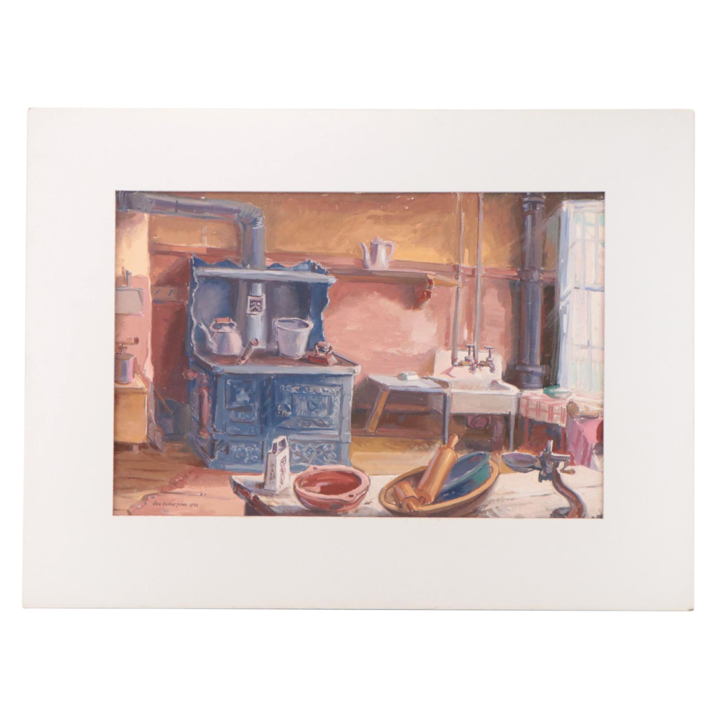 Dan Burne Jones Gouache Painting of Thomas Wolfe House Interior, 1952