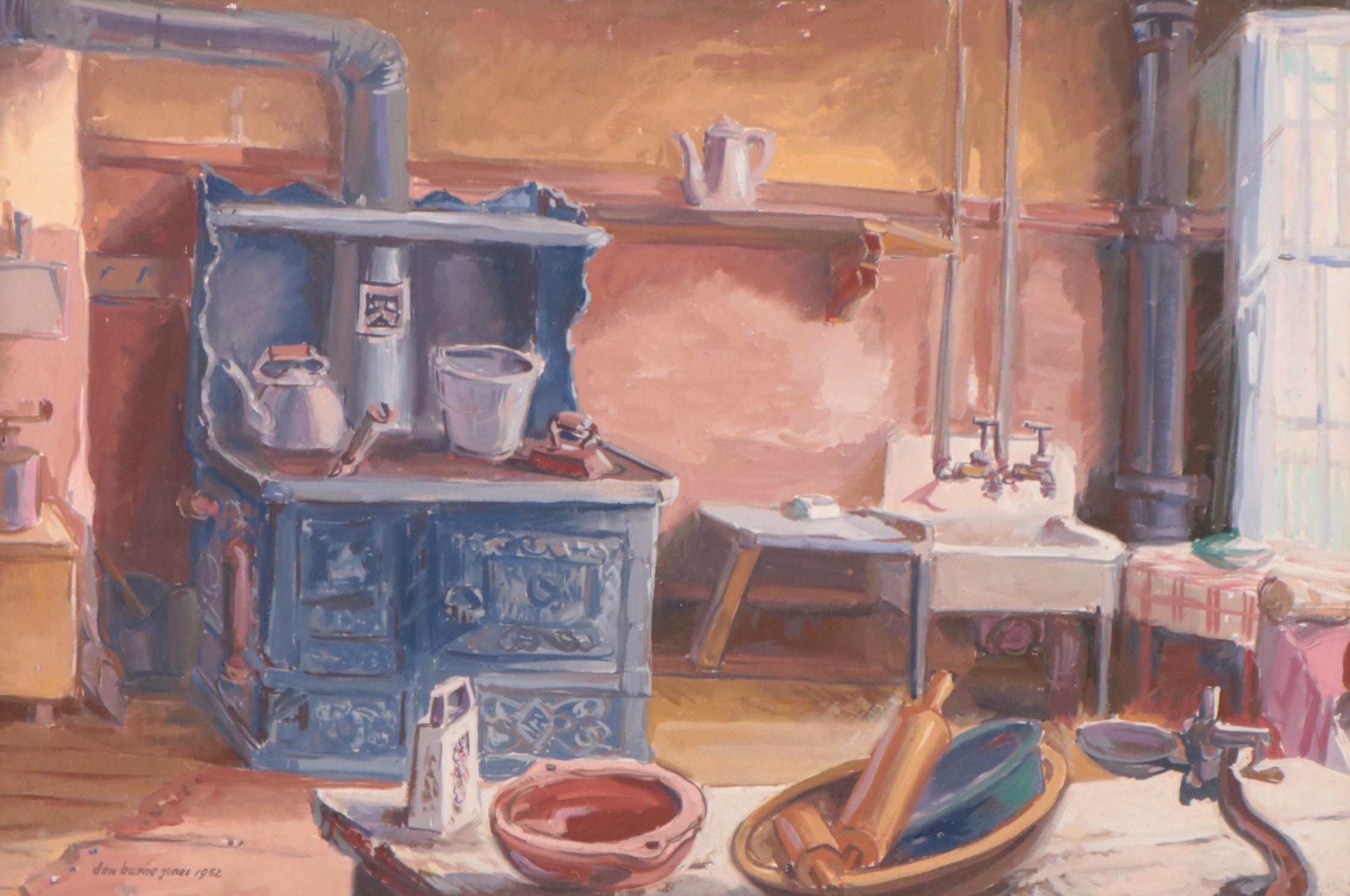 Dan Burne Jones Gouache Painting of Thomas Wolfe House Interior, 1952