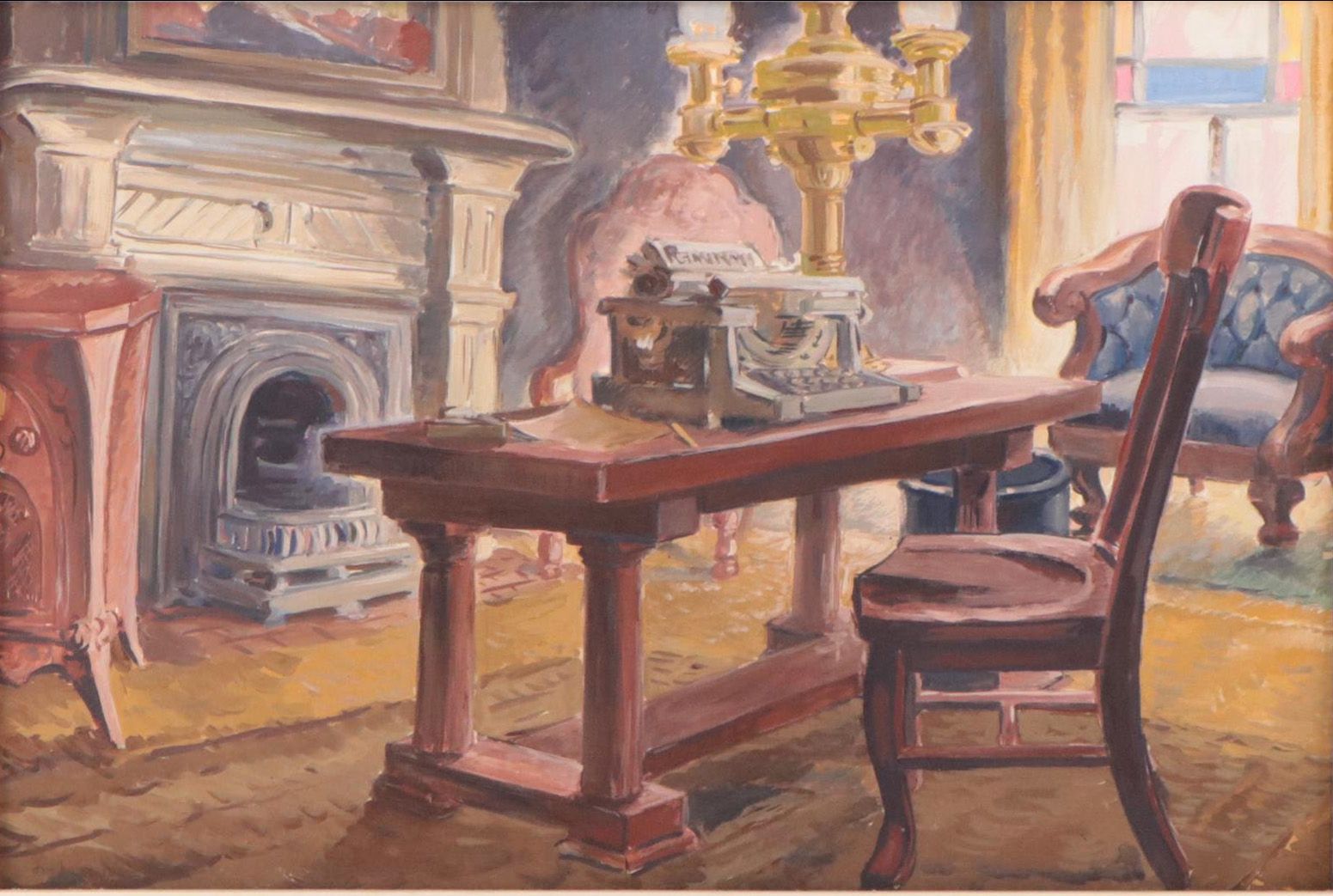 Dan Burne Jones Gouache Painting of Thomas Wolfe House Interior, 1952