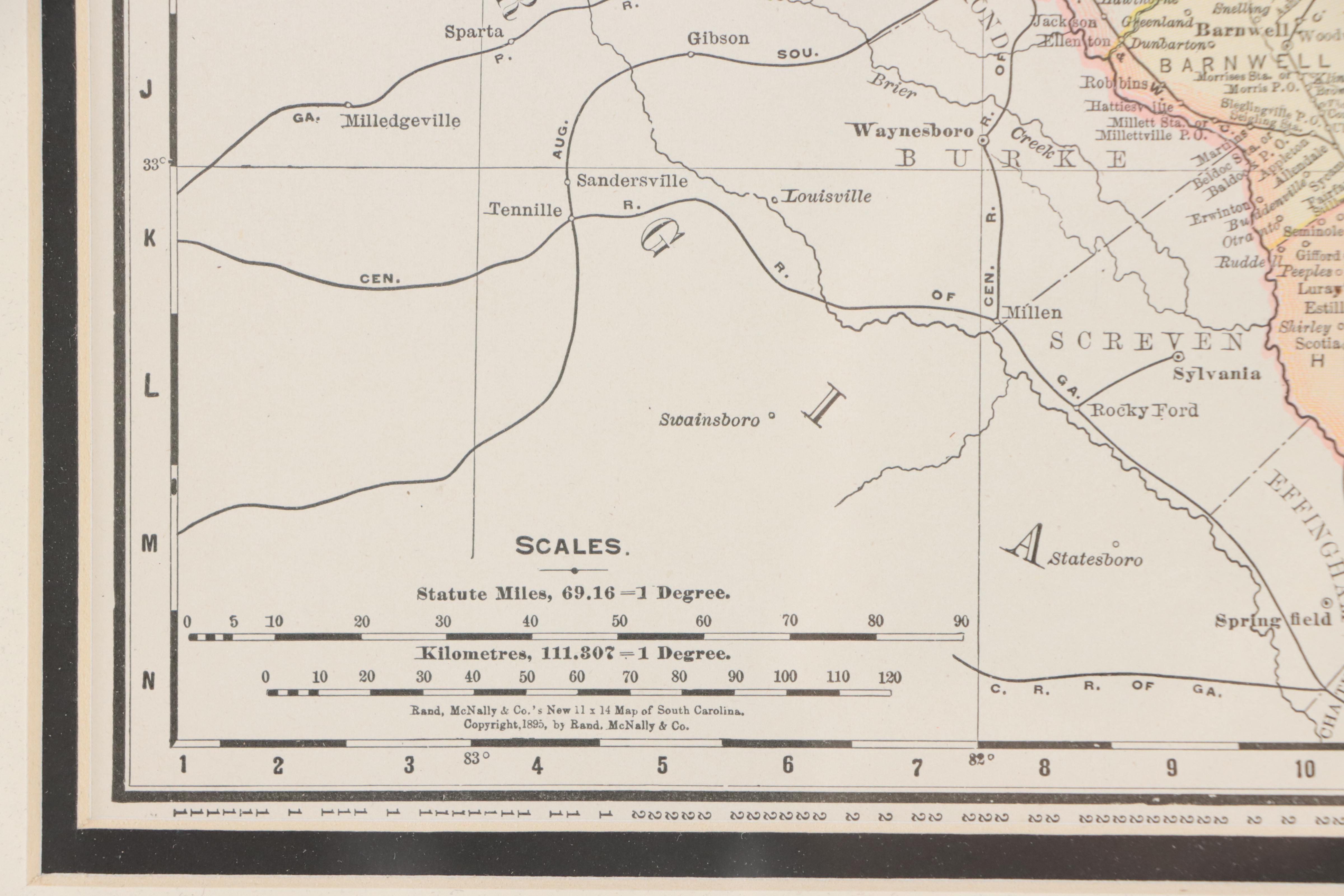 Rand, McNally & Co. Wax Engraving "Map of South Carolina," 1895