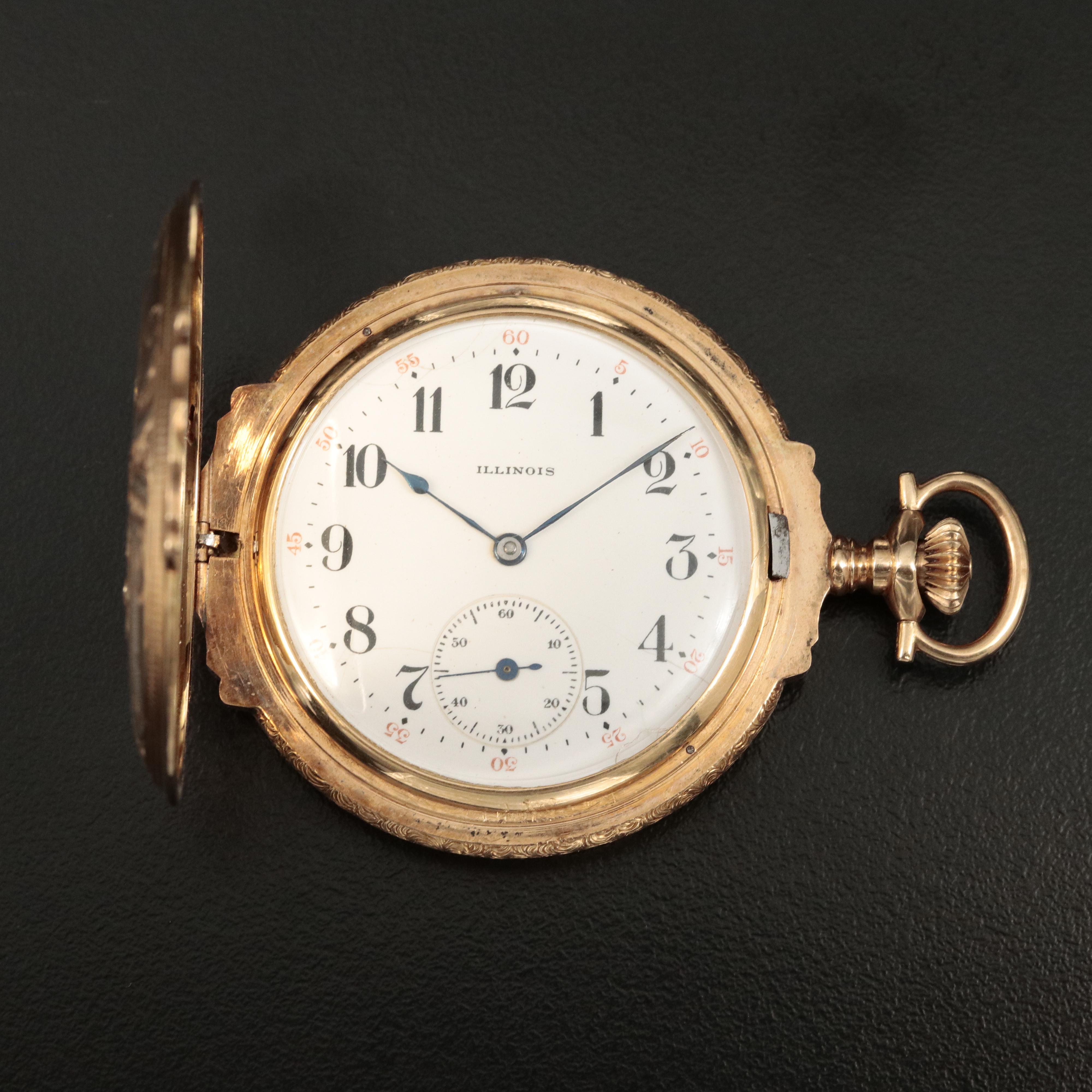 1918 Illinois 14K Box Hinge Hunter Cast Pocket Watch