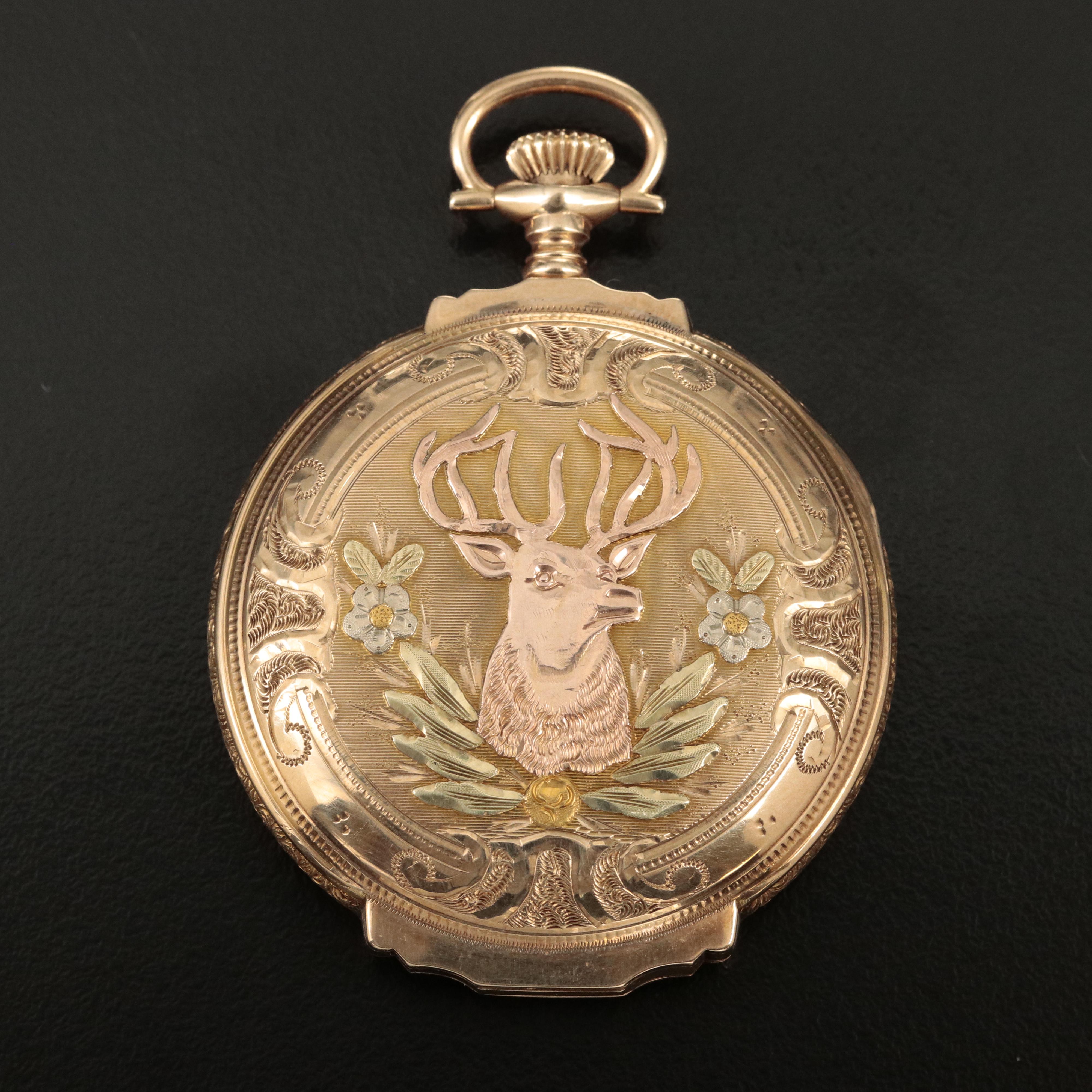 1918 Illinois 14K Box Hinge Hunter Cast Pocket Watch