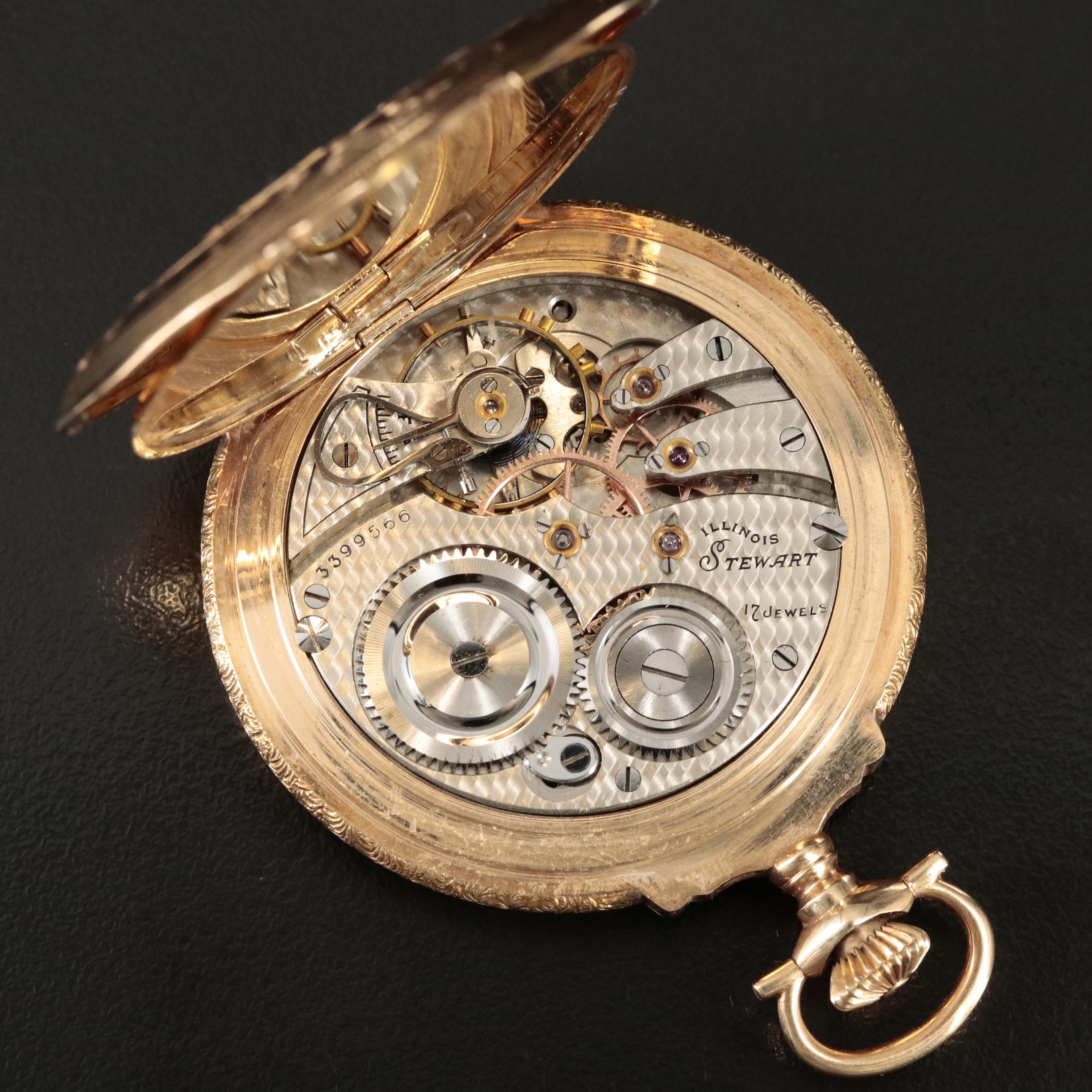 1918 Illinois 14K Box Hinge Hunter Cast Pocket Watch