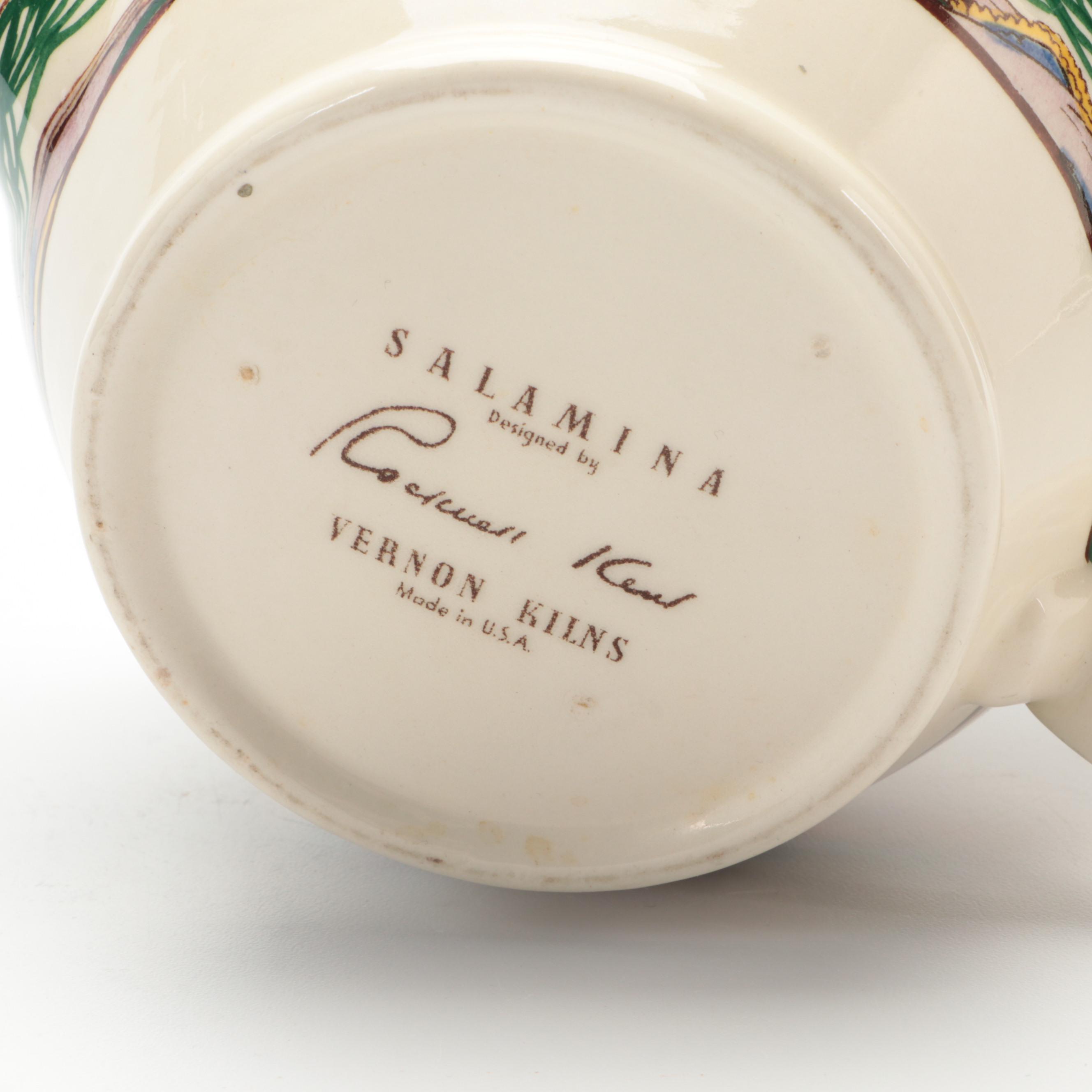 Rockwell Kent for Vernon Kilns "Salamina" Pitcher and Serving Bowls, Mid-20th C.