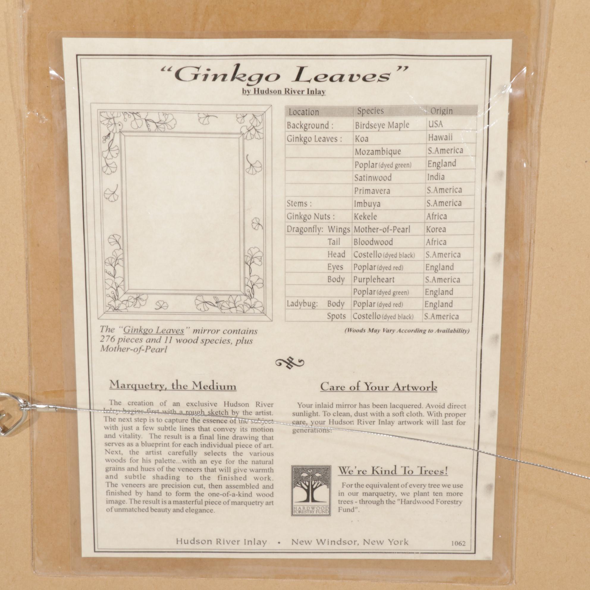 Hudson River Inlay "Gingko Leaves" Cherry, Bird's-Eye Maple and Marquetry Mirror