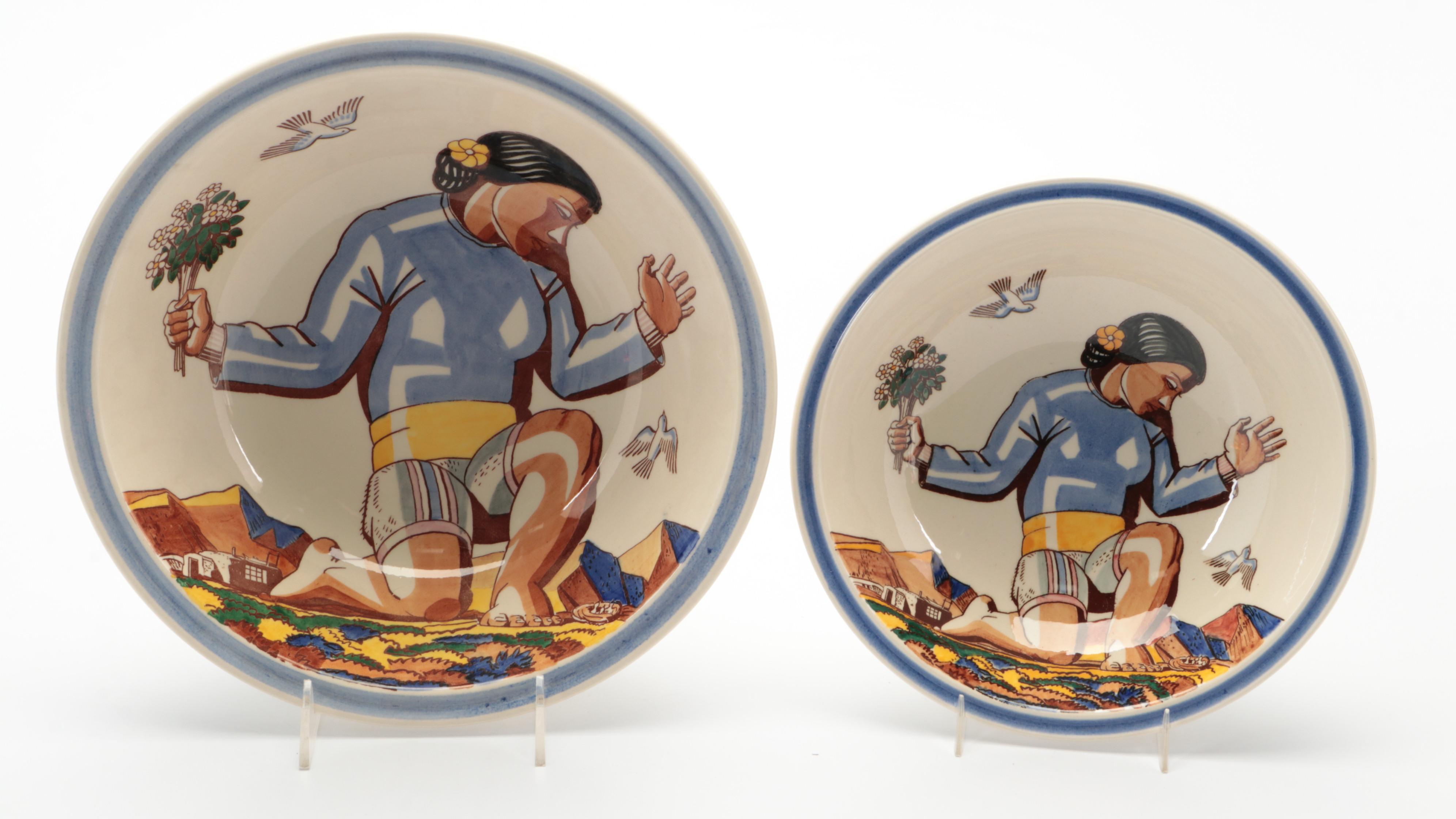 Rockwell Kent for Vernon Kilns "Salamina" Pitcher and Serving Bowls, Mid-20th C.