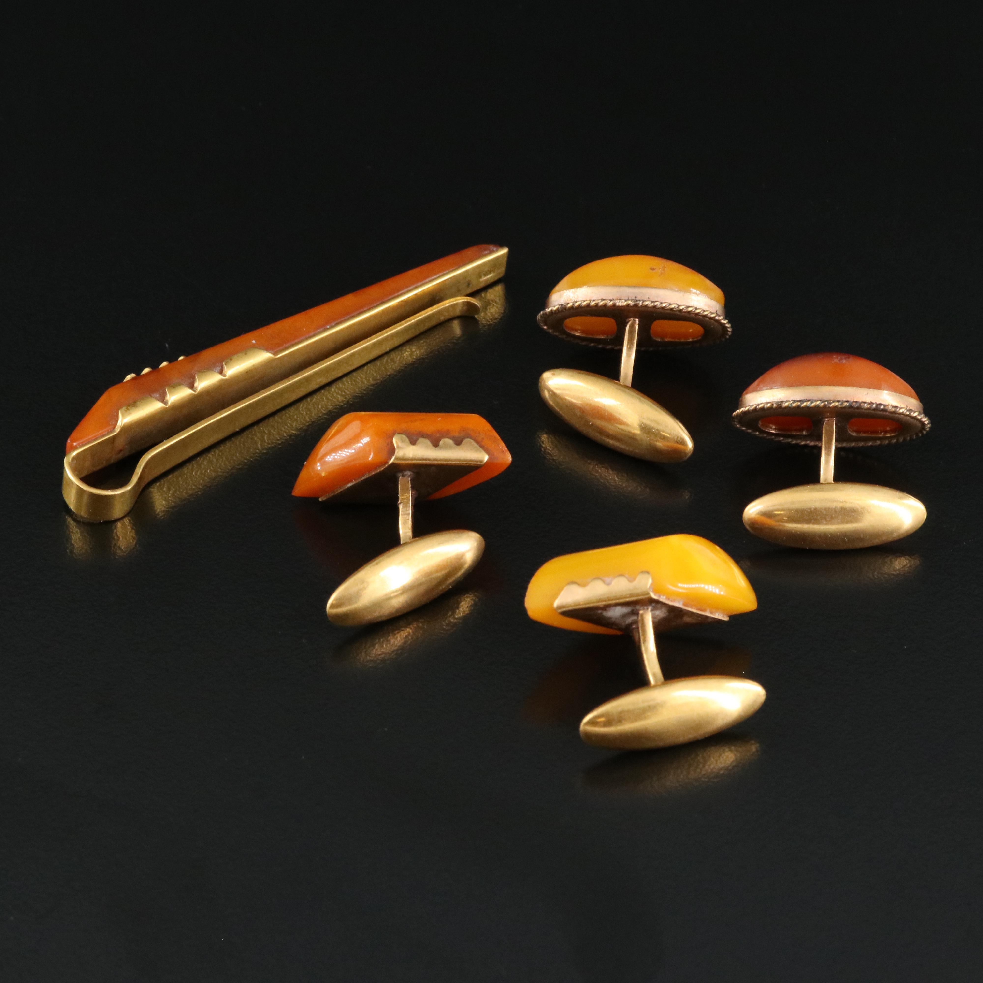 Vintage Amber Gentleman's Tie Bar and Cufflinks with Rockwell Kent Provenance