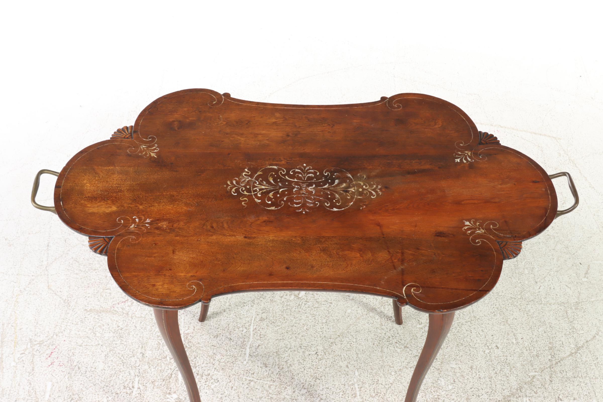 Baroque Style Paint-Decorated and Serpentine-Shaped End Table