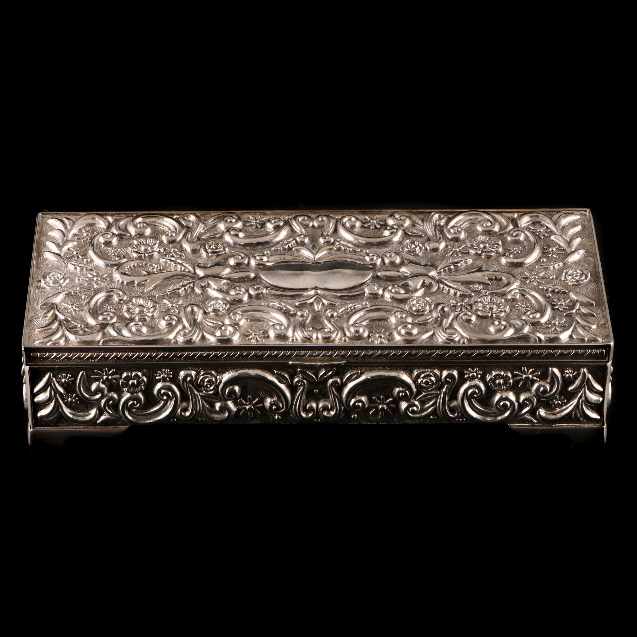 Godinger Silver Company Floral Repoussé Silver Plate Jewelry Box