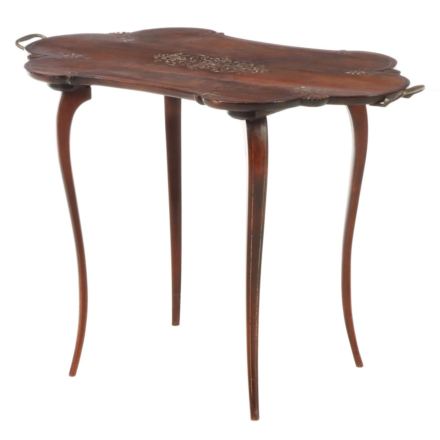 Baroque Style Paint-Decorated and Serpentine-Shaped End Table