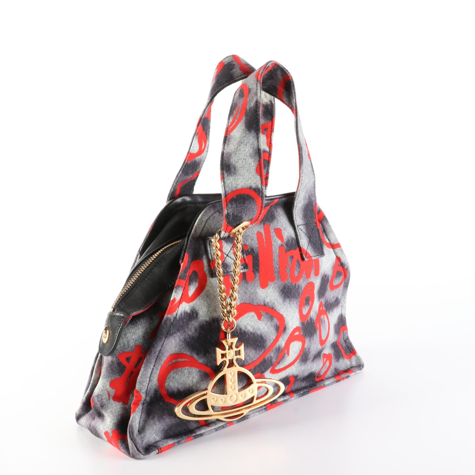 Vivienne Westwood Graffiti Leopard Print Bag in Canvas with Gold Tone Orb Charm