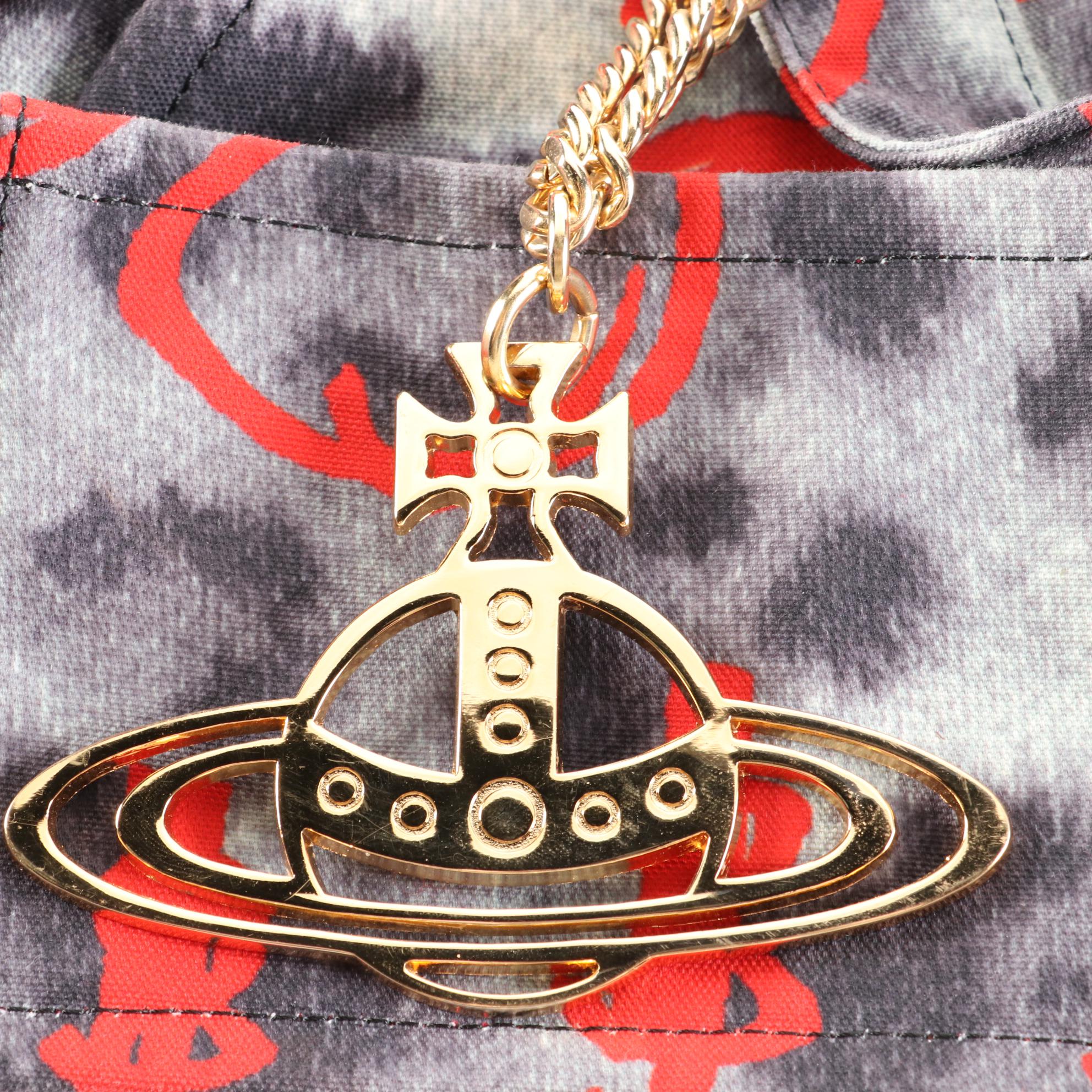 Vivienne Westwood Graffiti Leopard Print Bag in Canvas with Gold Tone Orb Charm