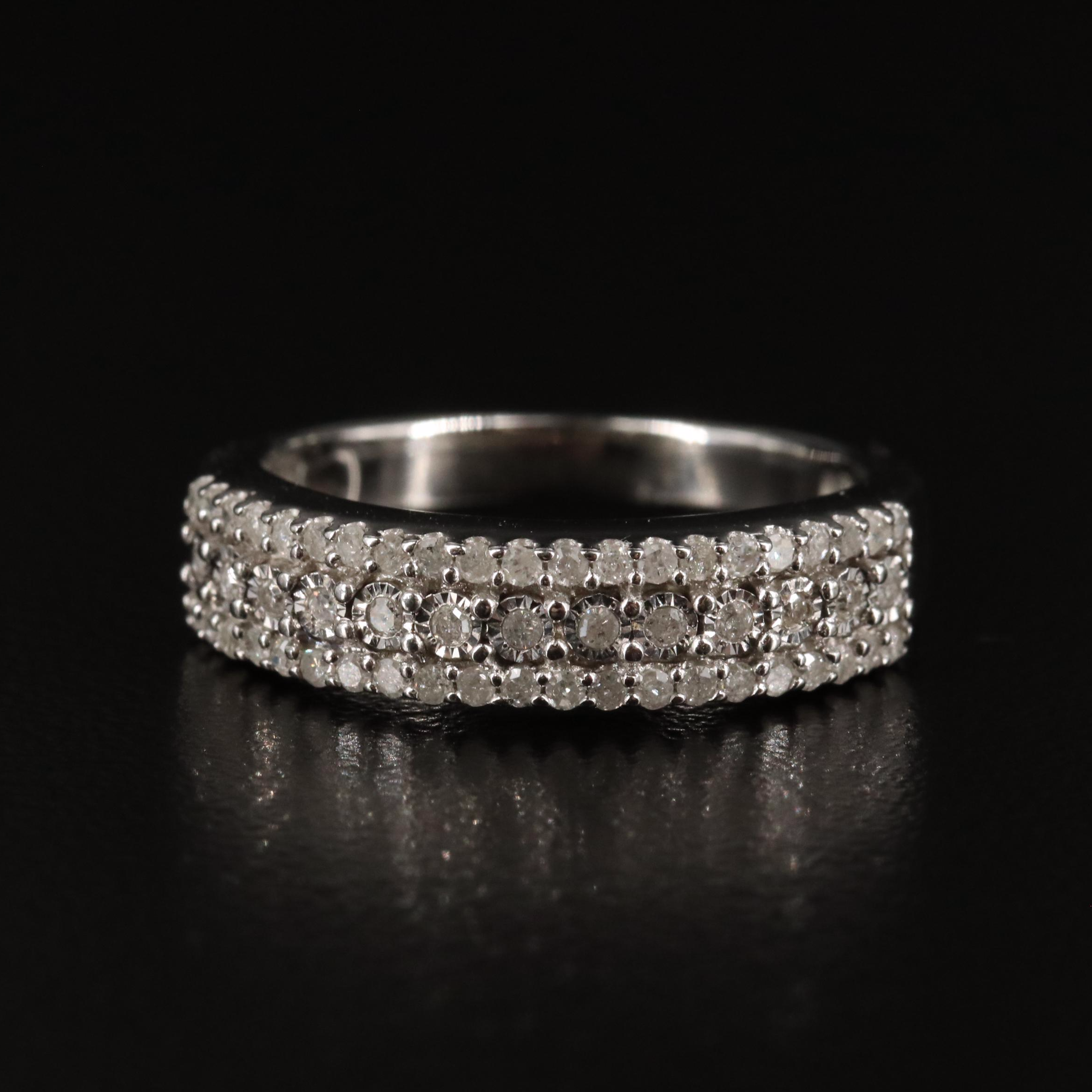Sterling Three Row Diamond Band