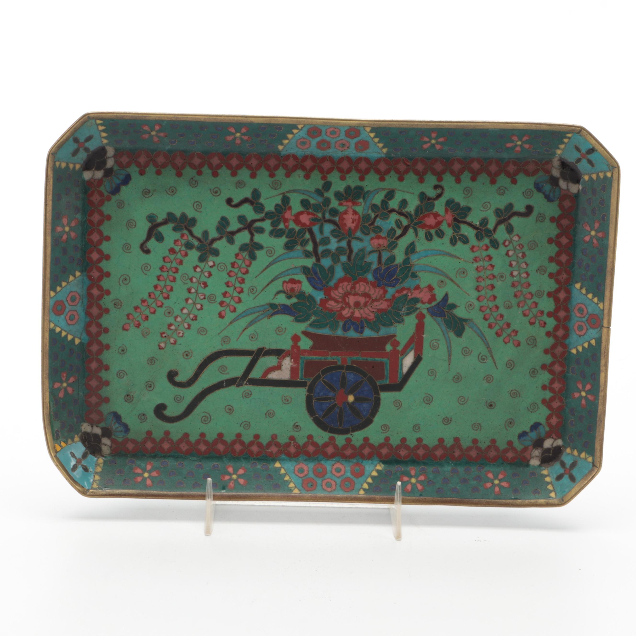 Chinese Cloisonné Tray with Dragon Vase and Stamp Box, 20th Century