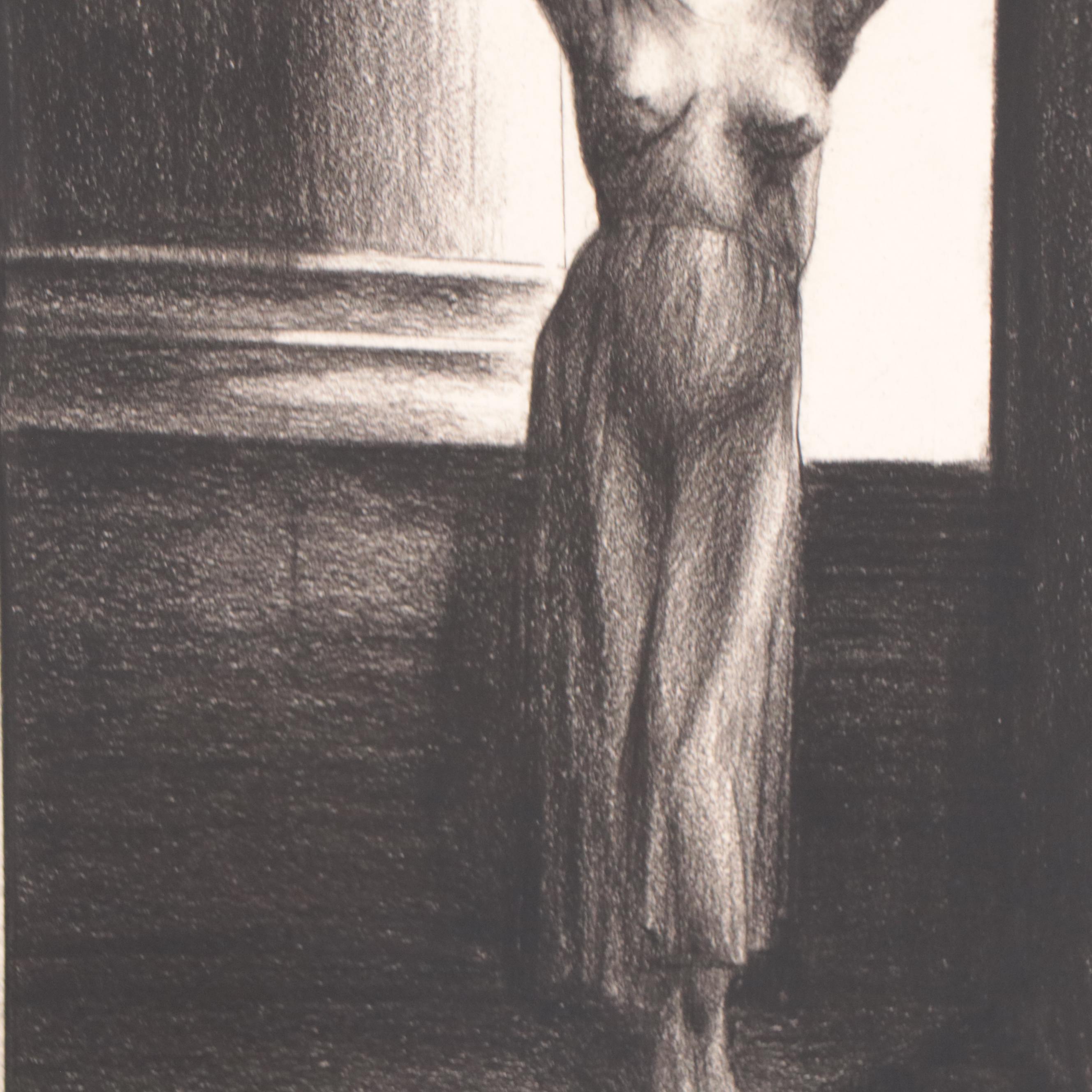 Dan Burne Jones Figural Carbon Crayon Drawing of Standing Woman