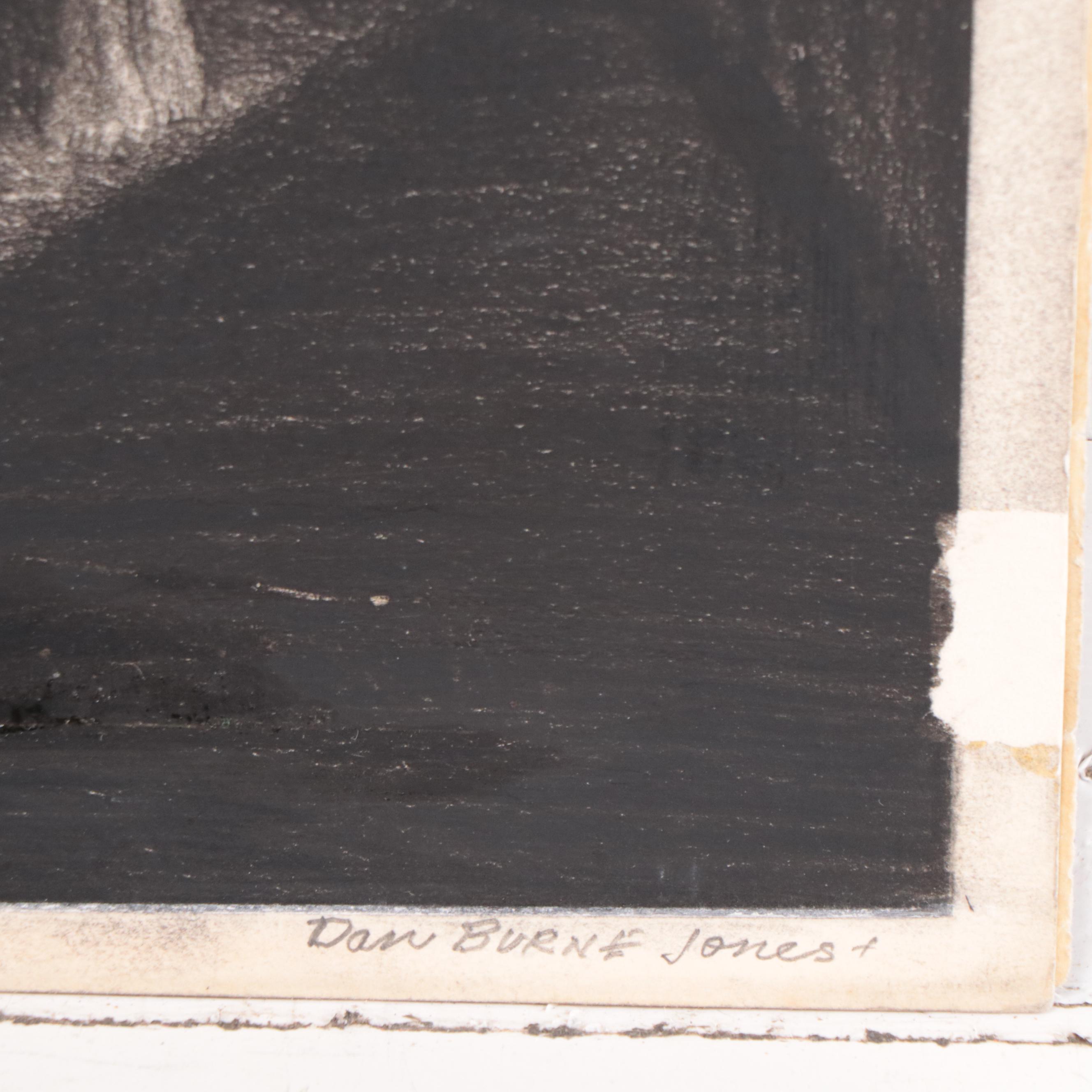 Dan Burne Jones Figural Carbon Crayon Drawing of Standing Woman