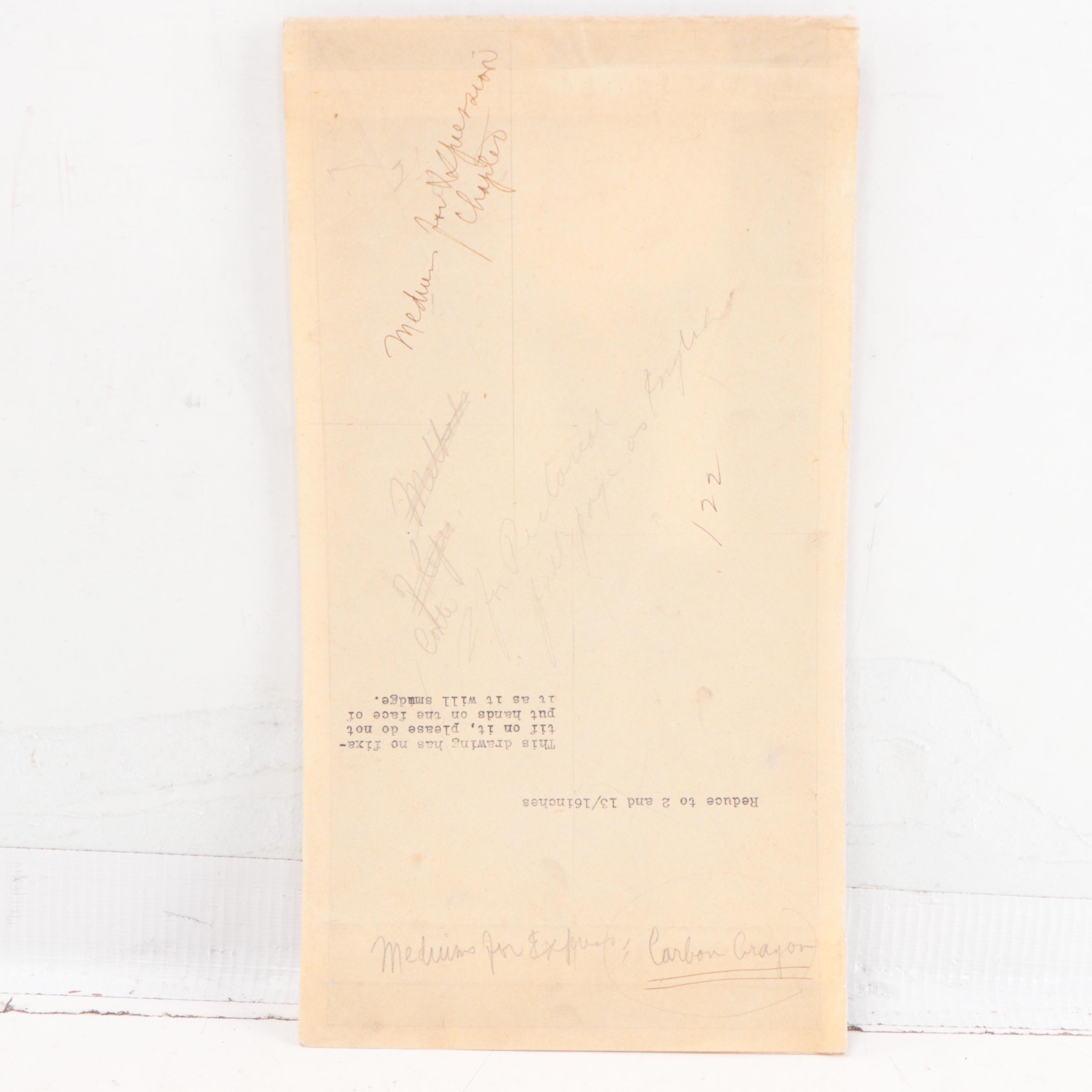 Dan Burne Jones Figural Carbon Crayon Drawing of Standing Woman