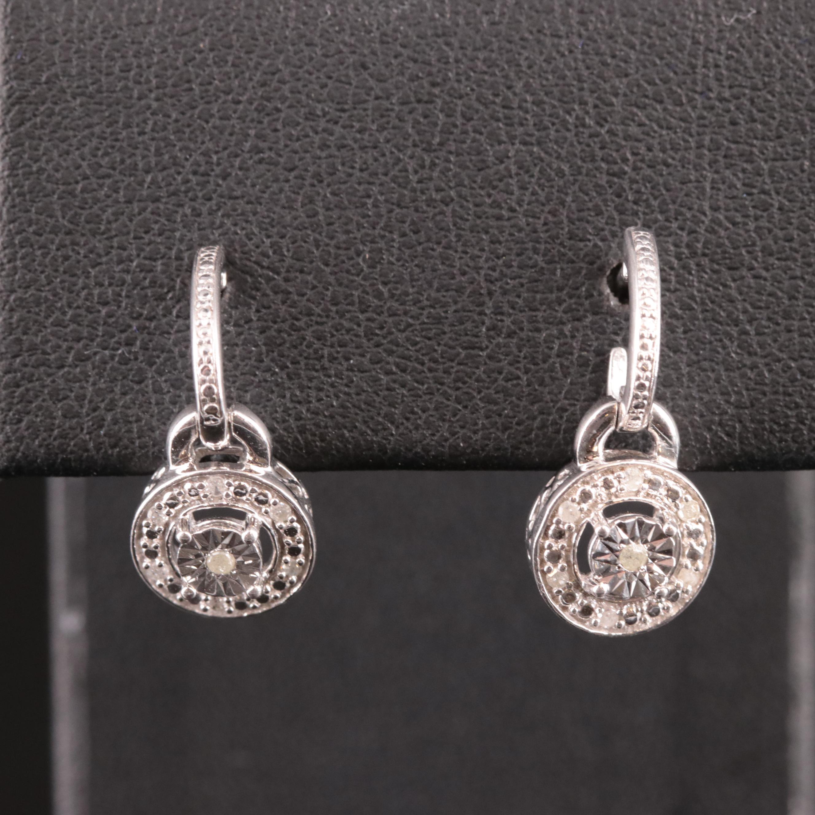 Sterling Diamond J-Hoop Drop Earrings