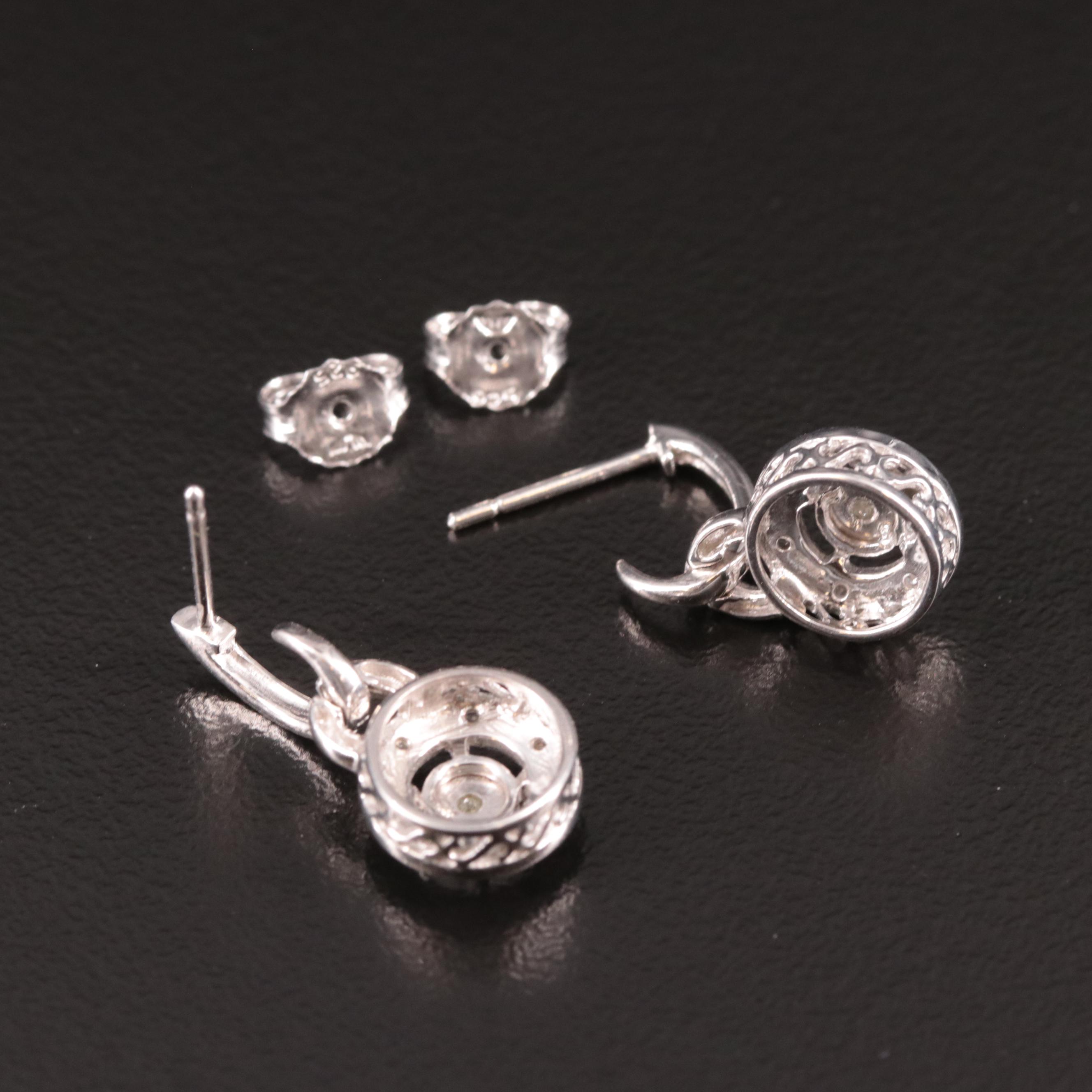 Sterling Diamond J-Hoop Drop Earrings