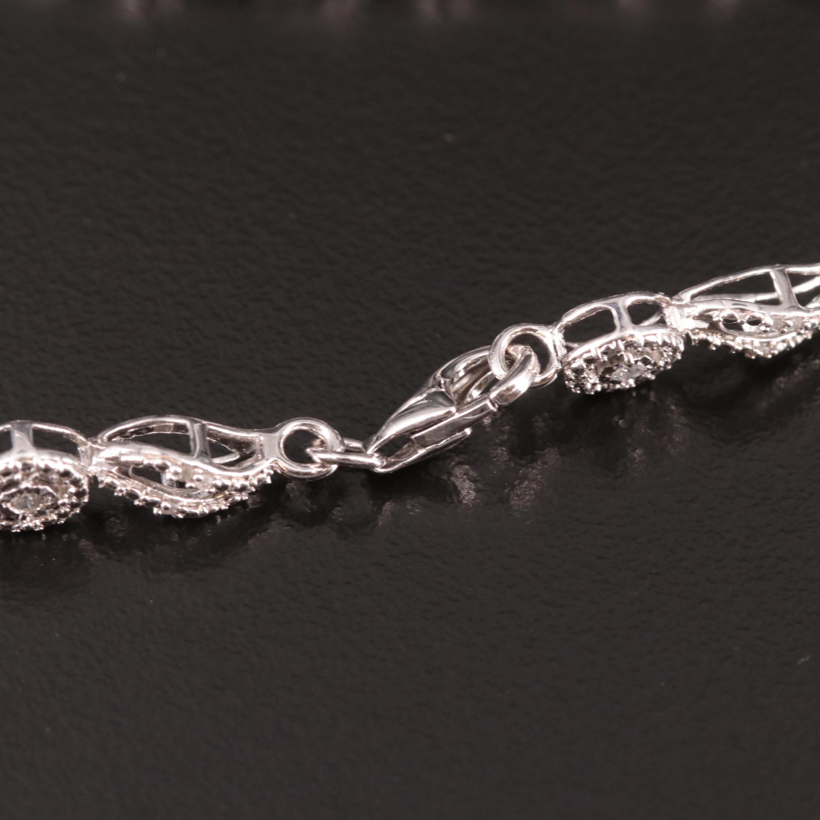 Sterling Diamond Fancy Link Bracelet