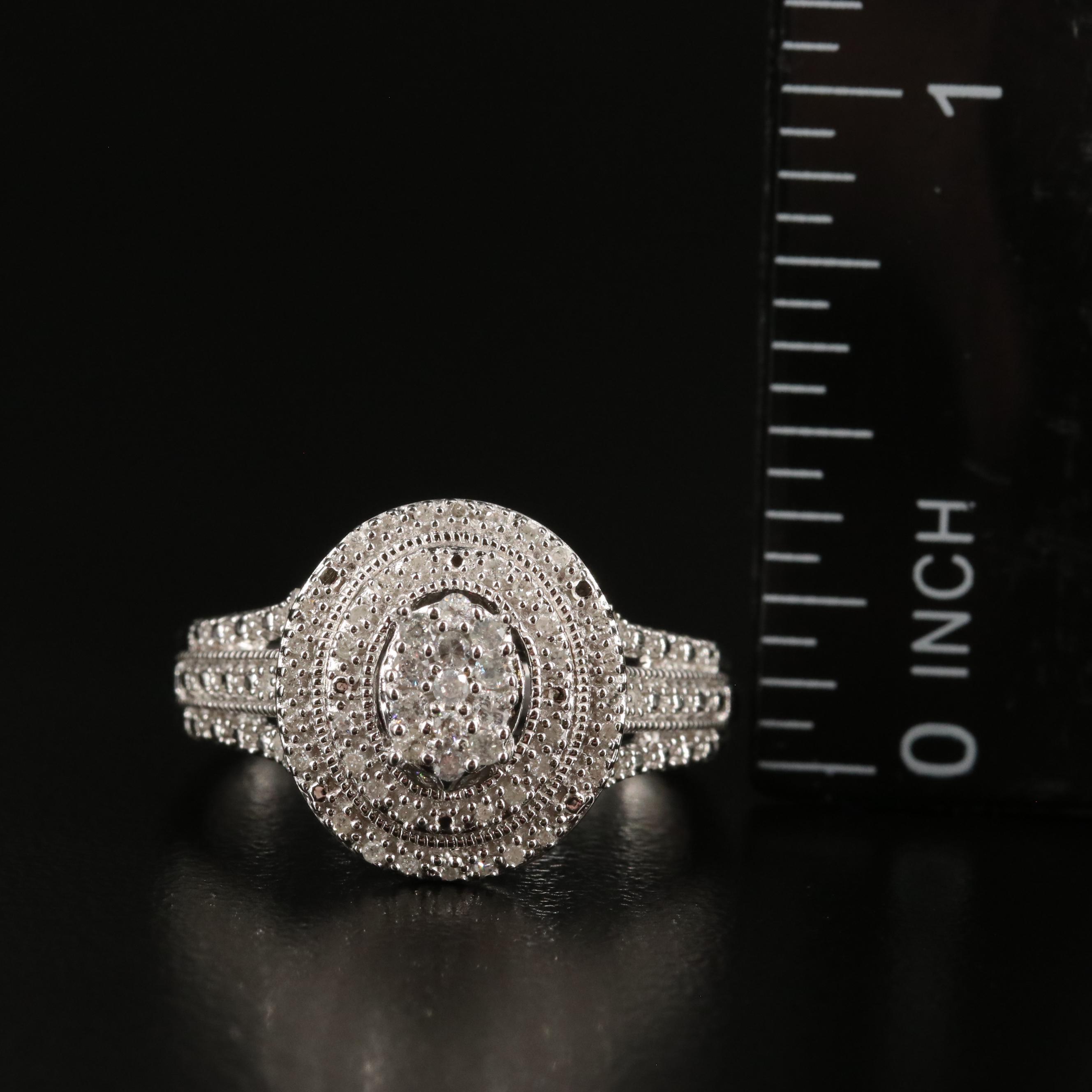 Sterling Diamond Cluster Double Halo Ring