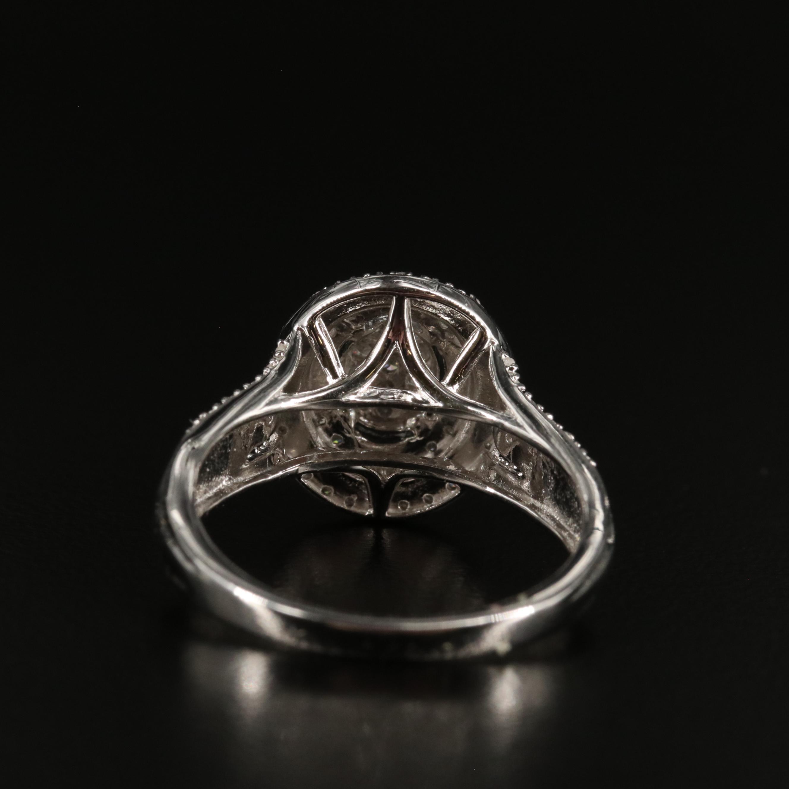 Sterling Diamond Cluster Double Halo Ring