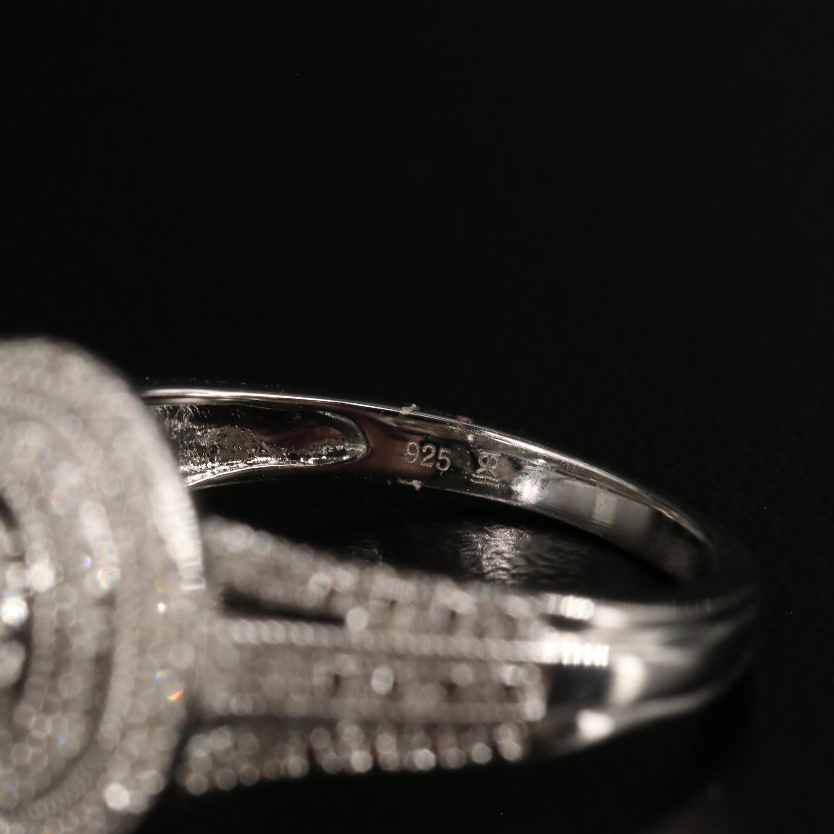 Sterling Diamond Cluster Double Halo Ring