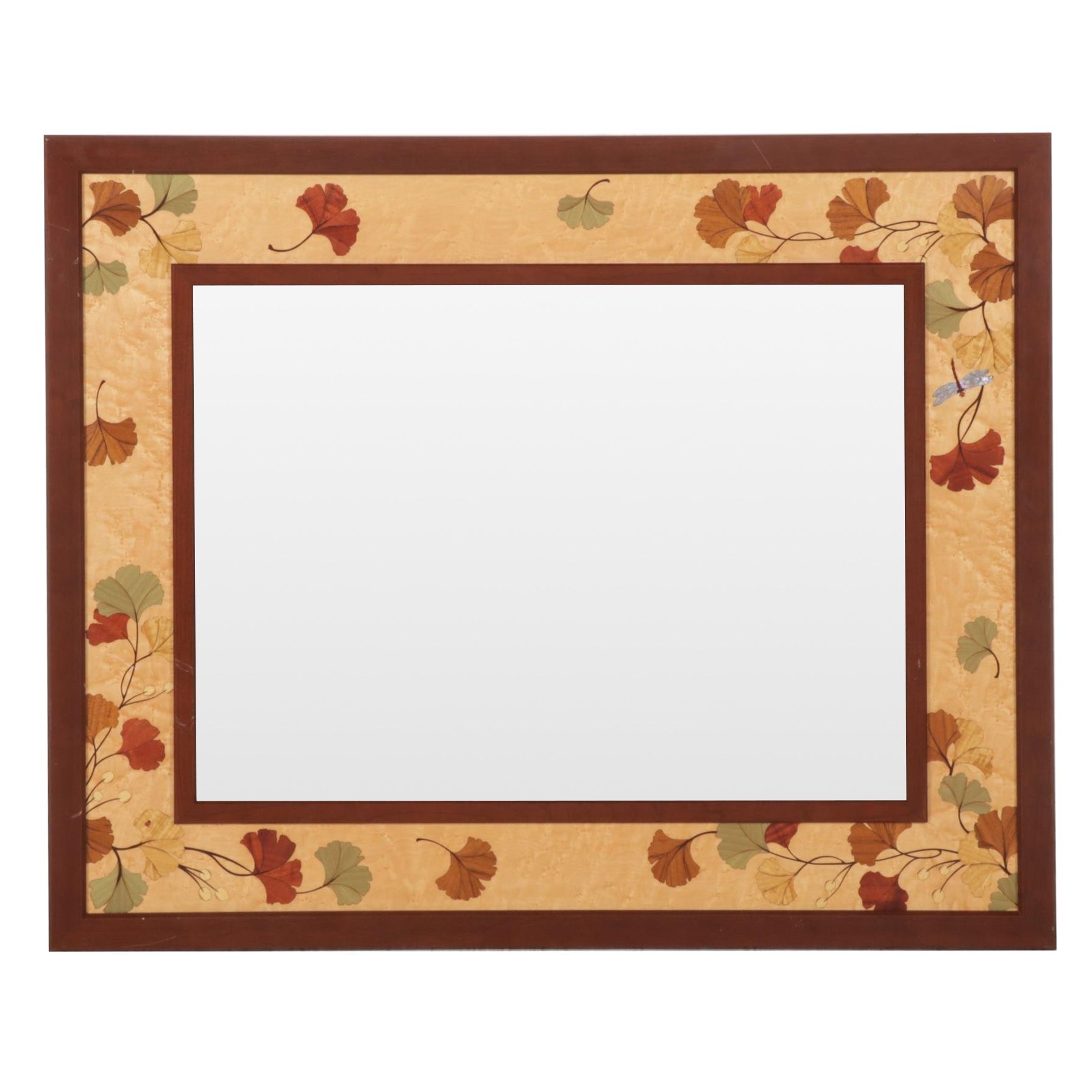 Hudson River Inlay "Gingko Leaves" Cherry, Bird's-Eye Maple and Marquetry Mirror
