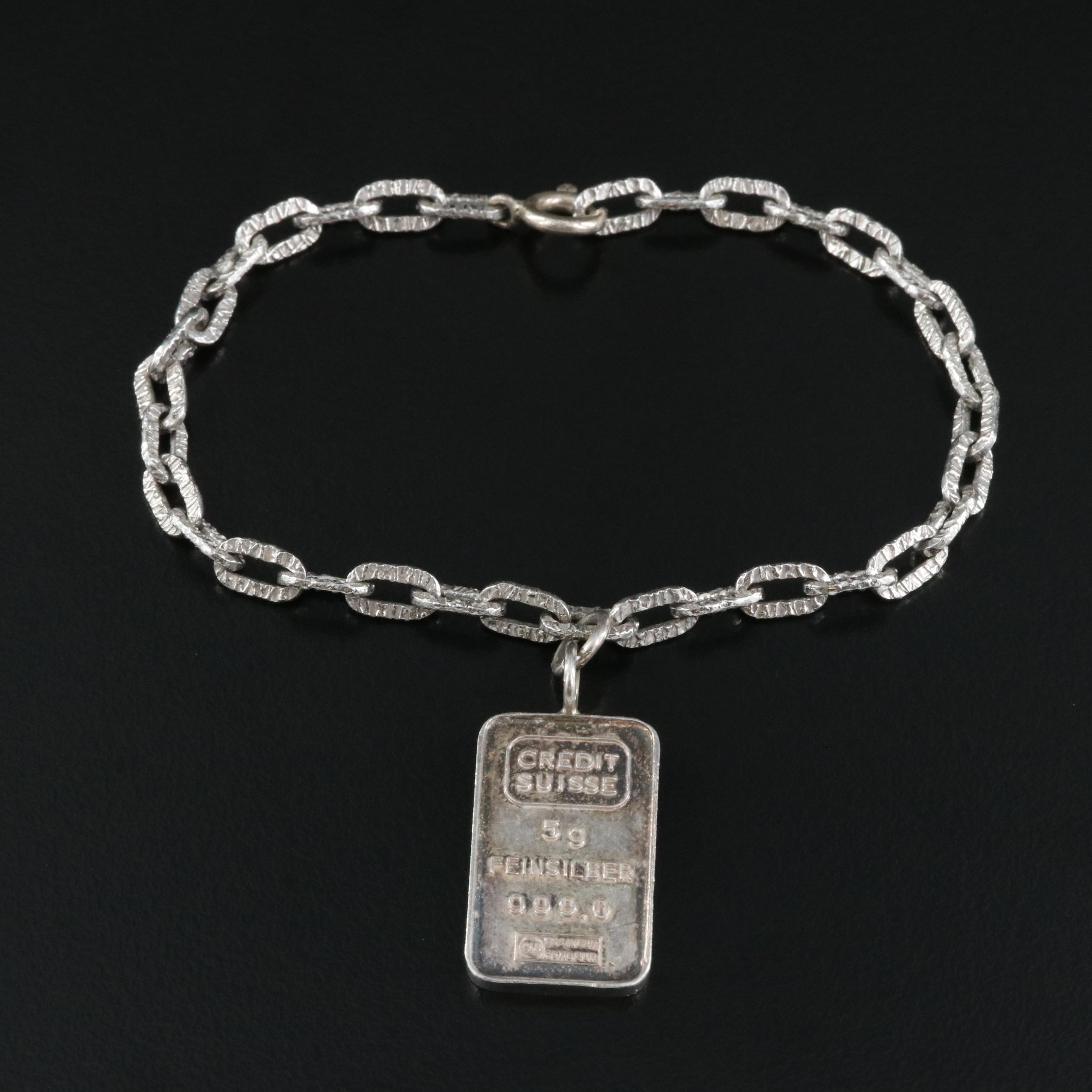 Sterling Bracelet with Fine Silver Credit Suisse Ingot
