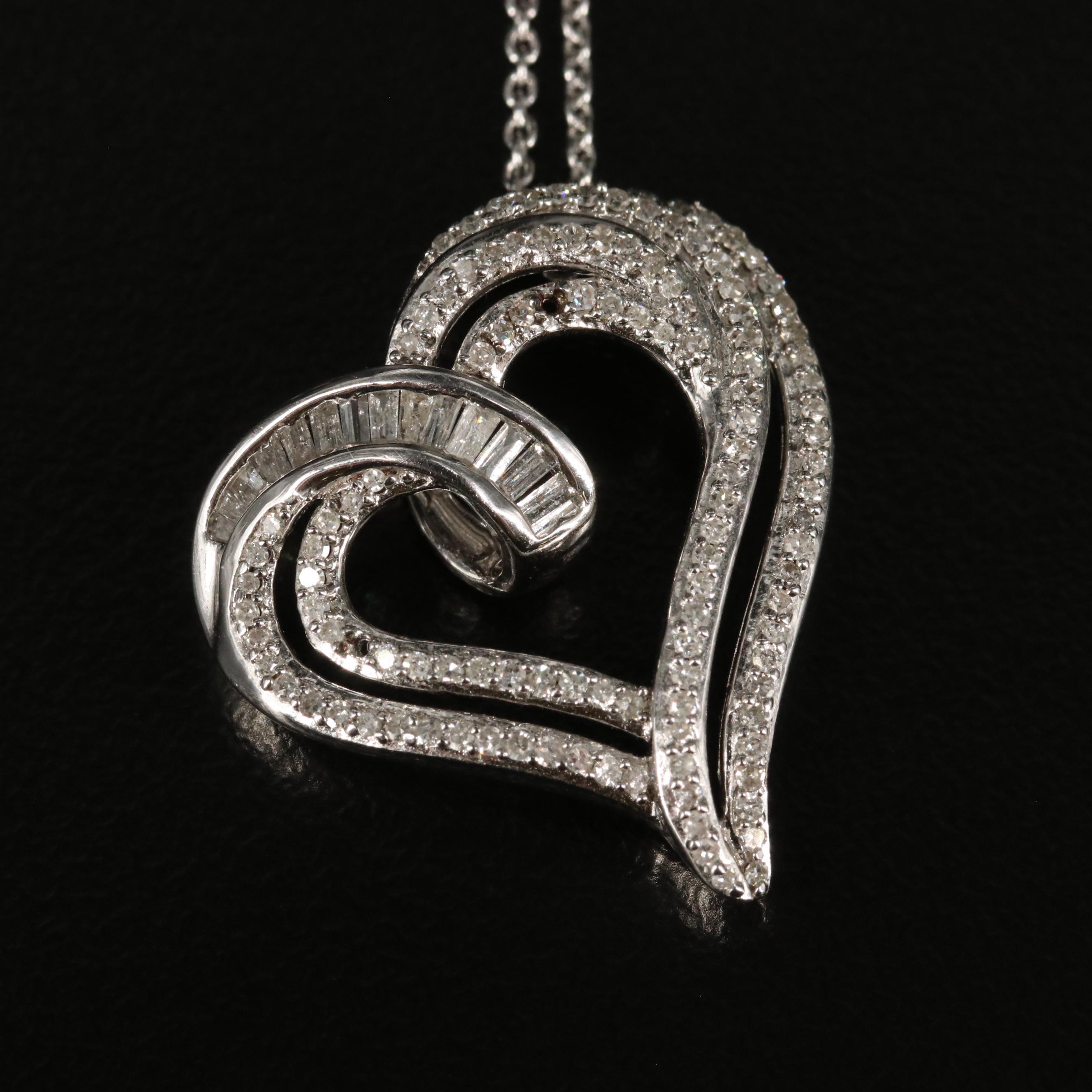 Sterling Diamond Heart Pendant Necklace