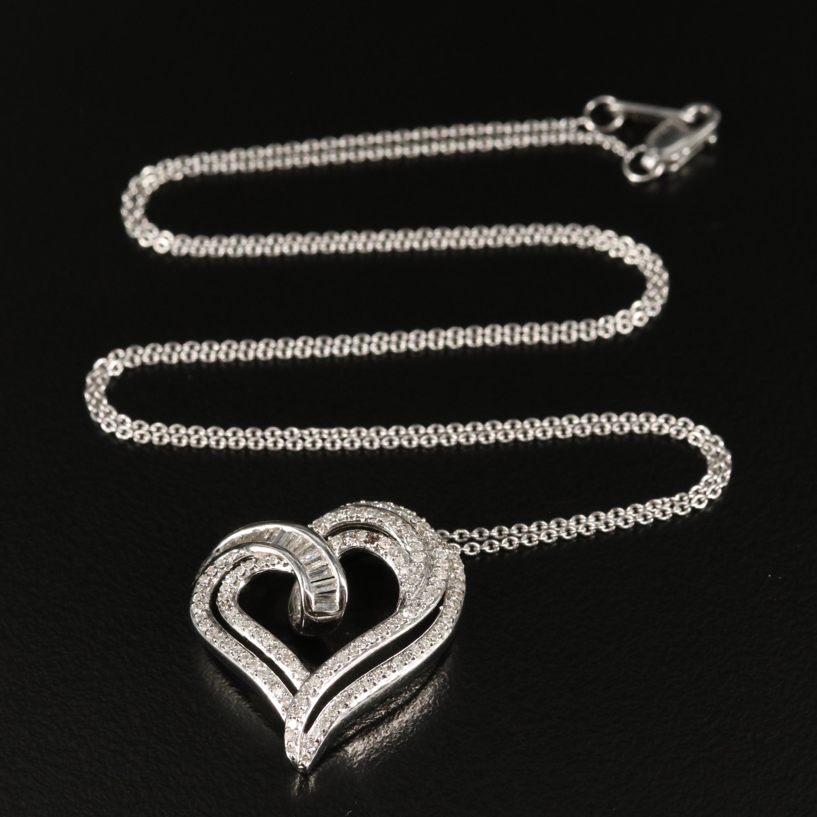 Sterling Diamond Heart Pendant Necklace