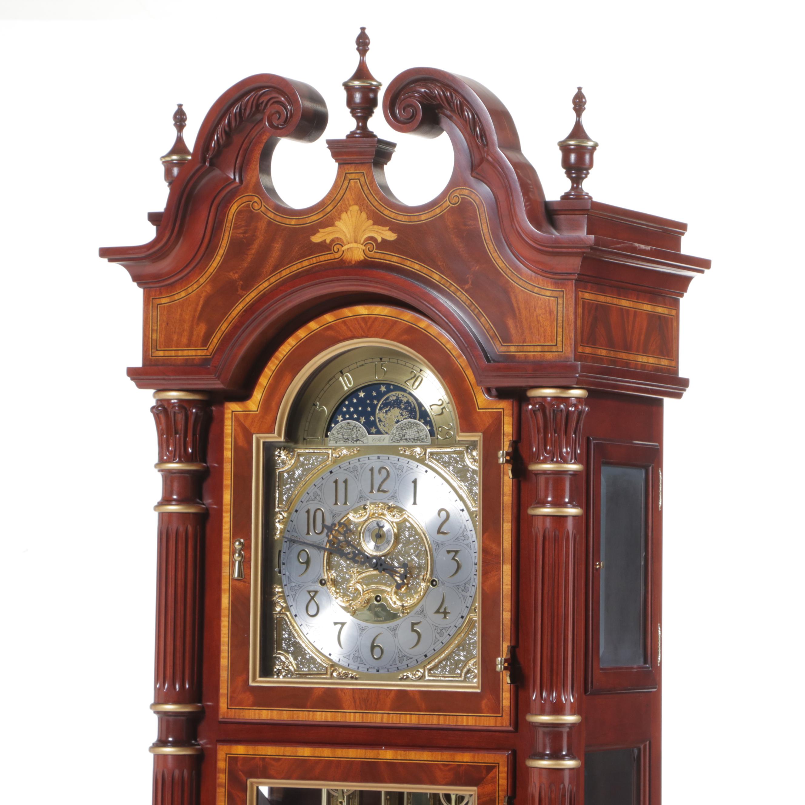 Charles R. Sligh "Model 233" Mahogany, Cherry, and Marquetry Grandfather Clock