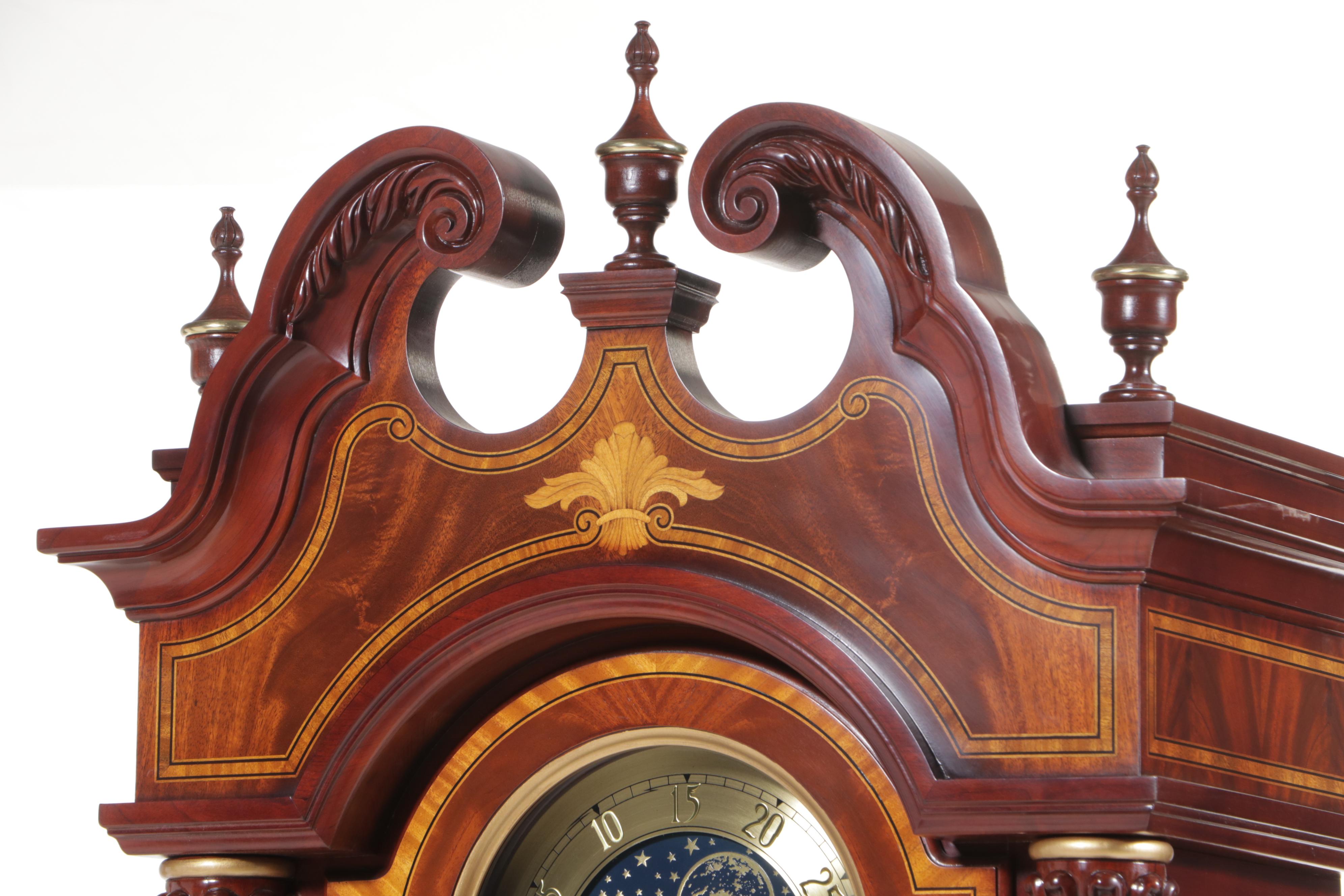 Charles R. Sligh "Model 233" Mahogany, Cherry, and Marquetry Grandfather Clock