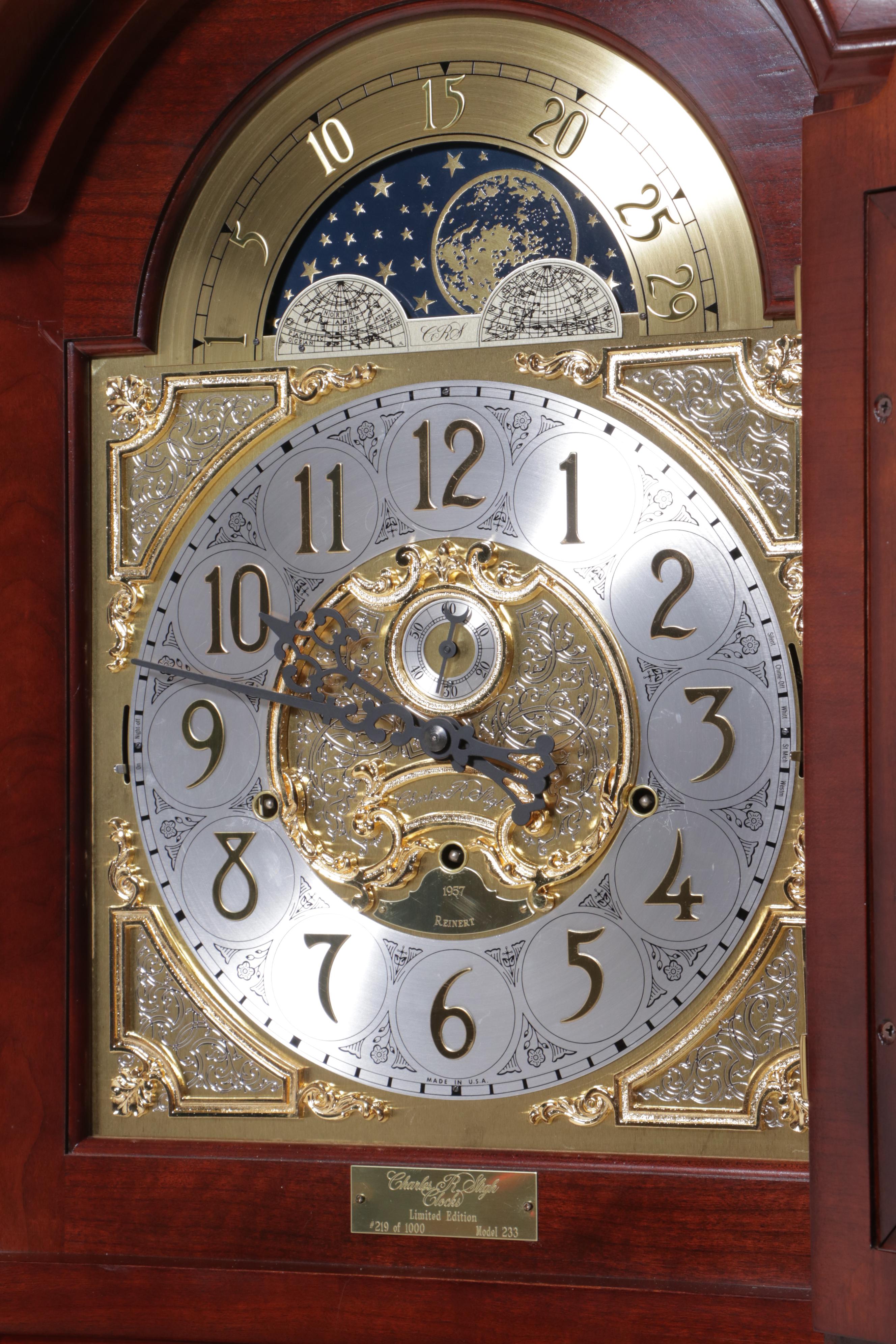 Charles R. Sligh "Model 233" Mahogany, Cherry, and Marquetry Grandfather Clock