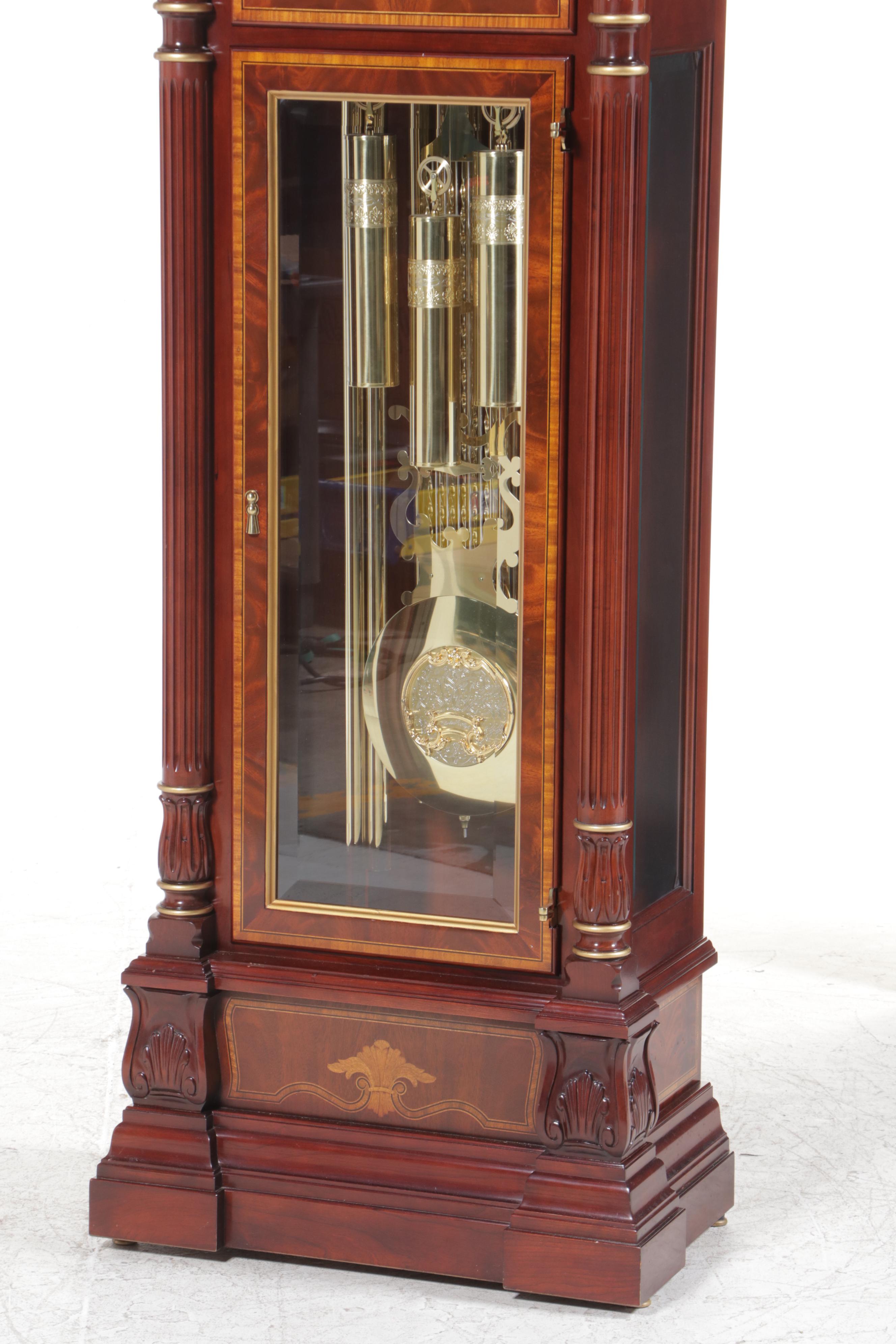 Charles R. Sligh "Model 233" Mahogany, Cherry, and Marquetry Grandfather Clock
