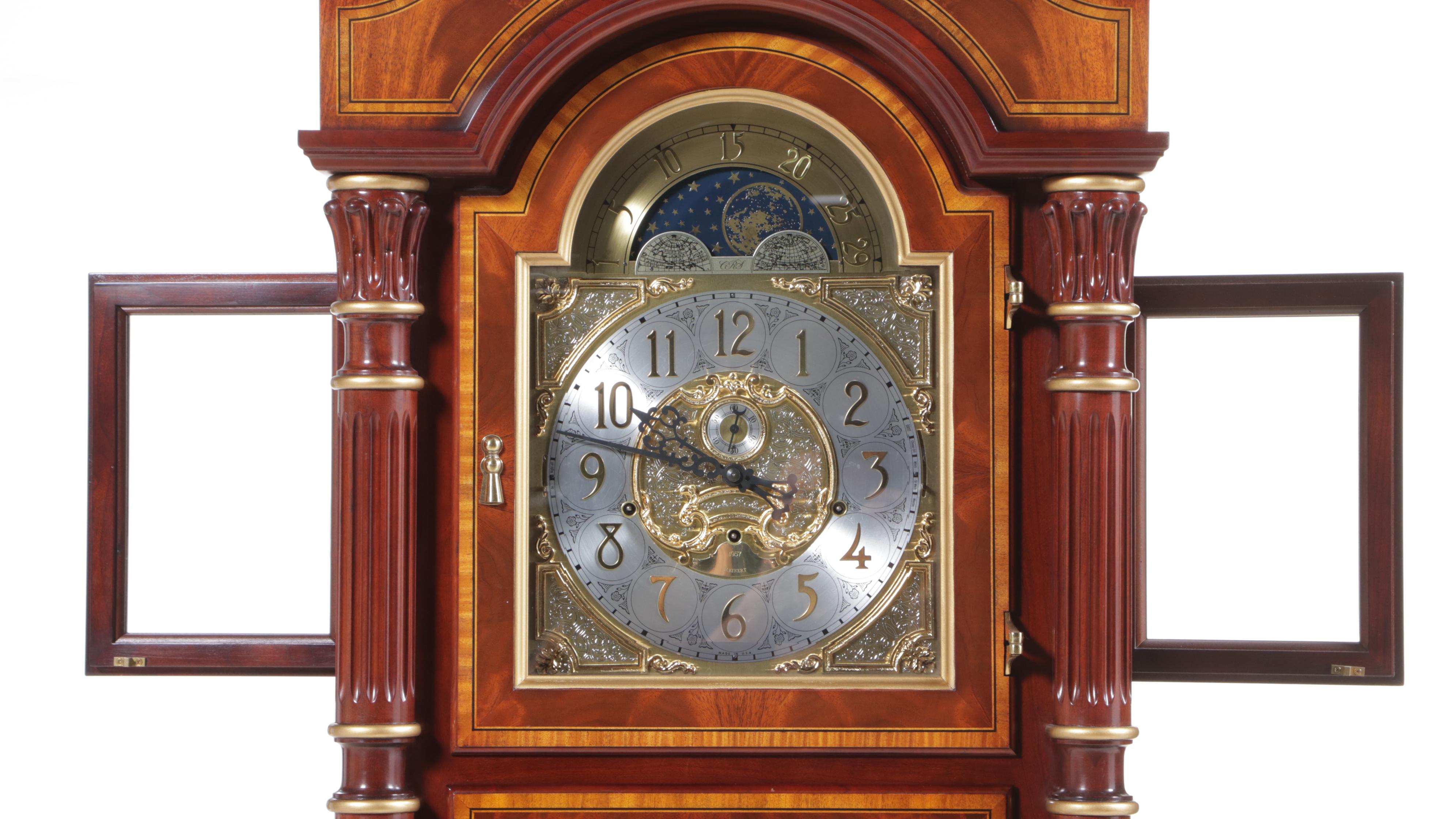 Charles R. Sligh "Model 233" Mahogany, Cherry, and Marquetry Grandfather Clock