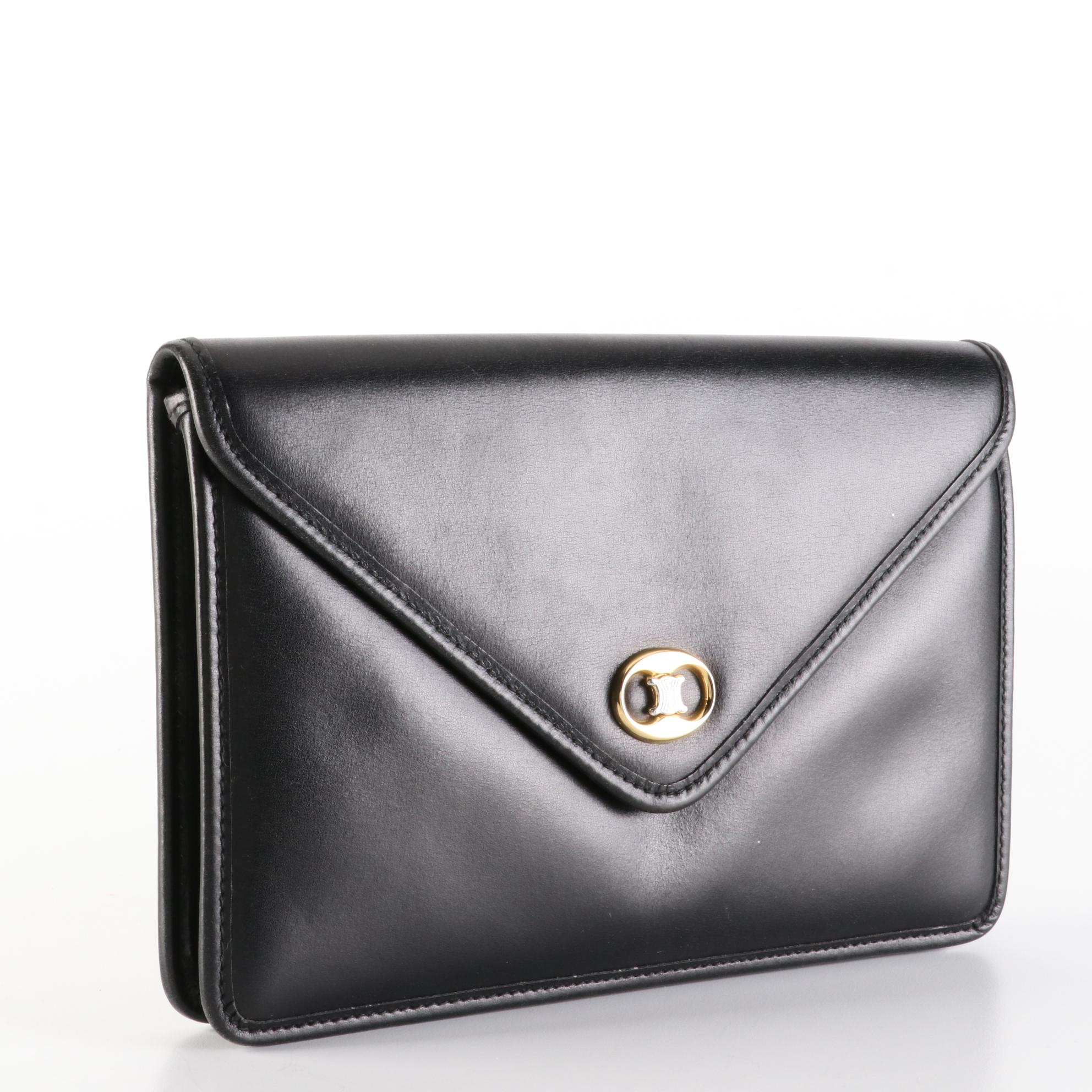 Celine Envelope Clutch in Smooth Black Leather