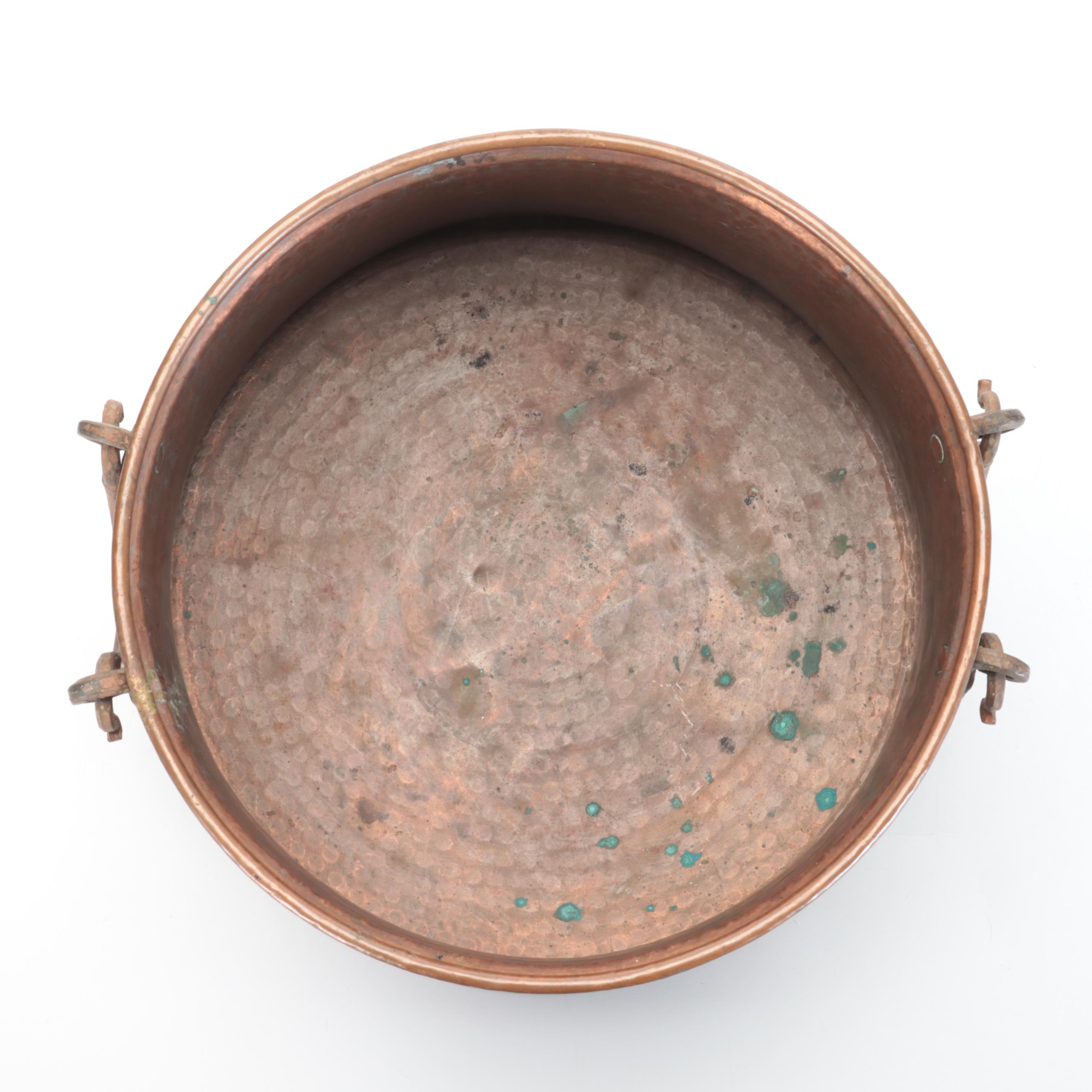 Hammered Dovetailed Copper Cauldron with Wrought Handles