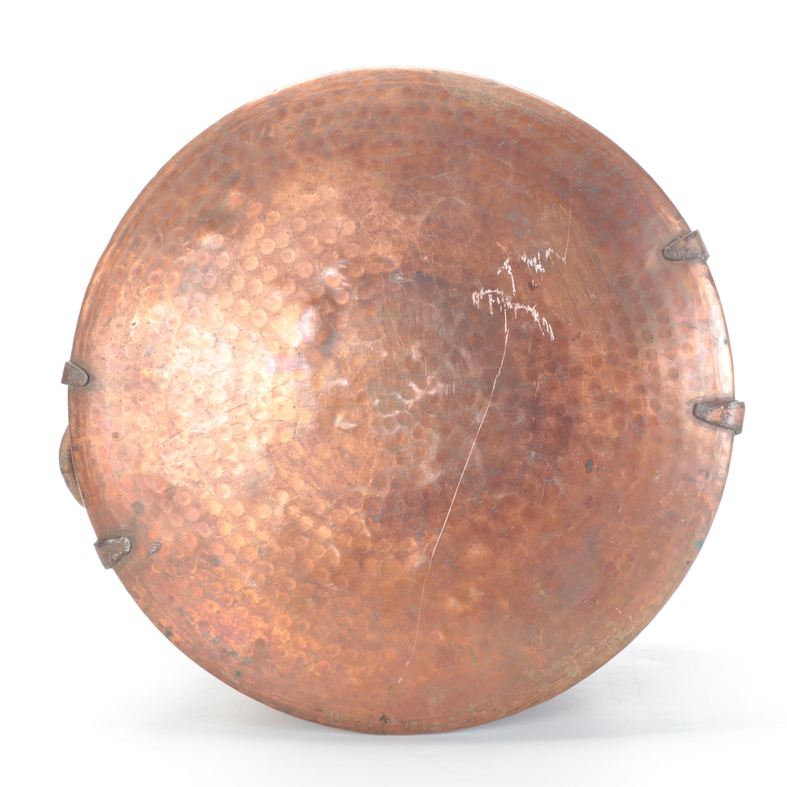 Hammered Dovetailed Copper Cauldron with Wrought Handles