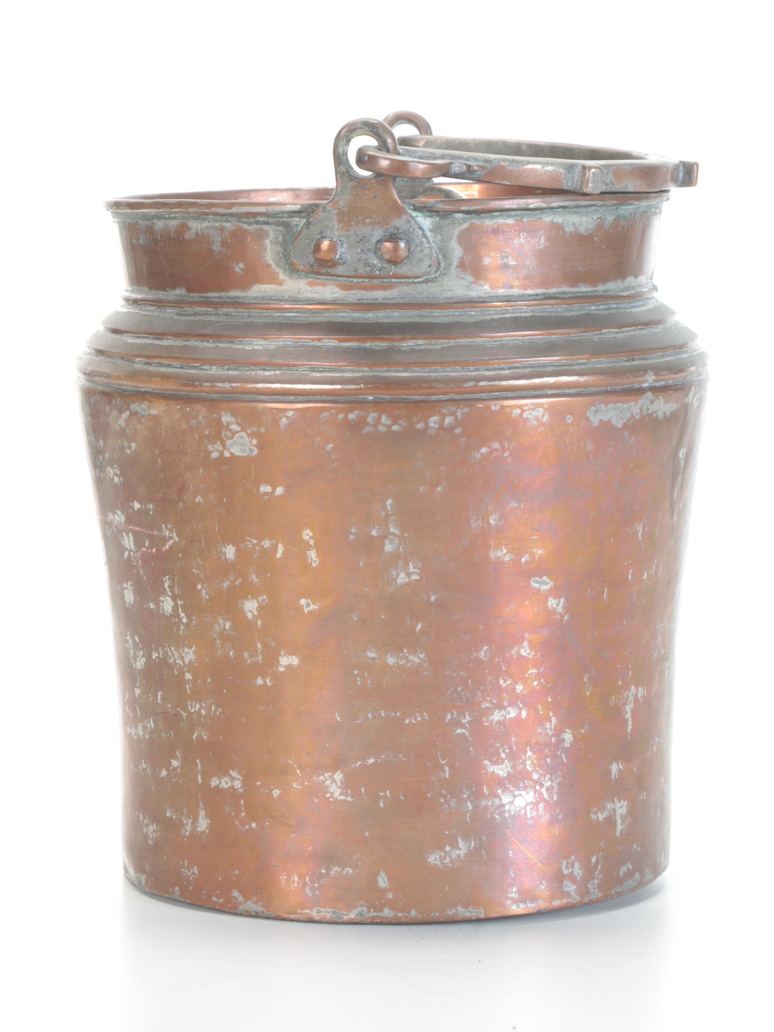 Tinned Copper Bucket with Wrought Bail Handle
