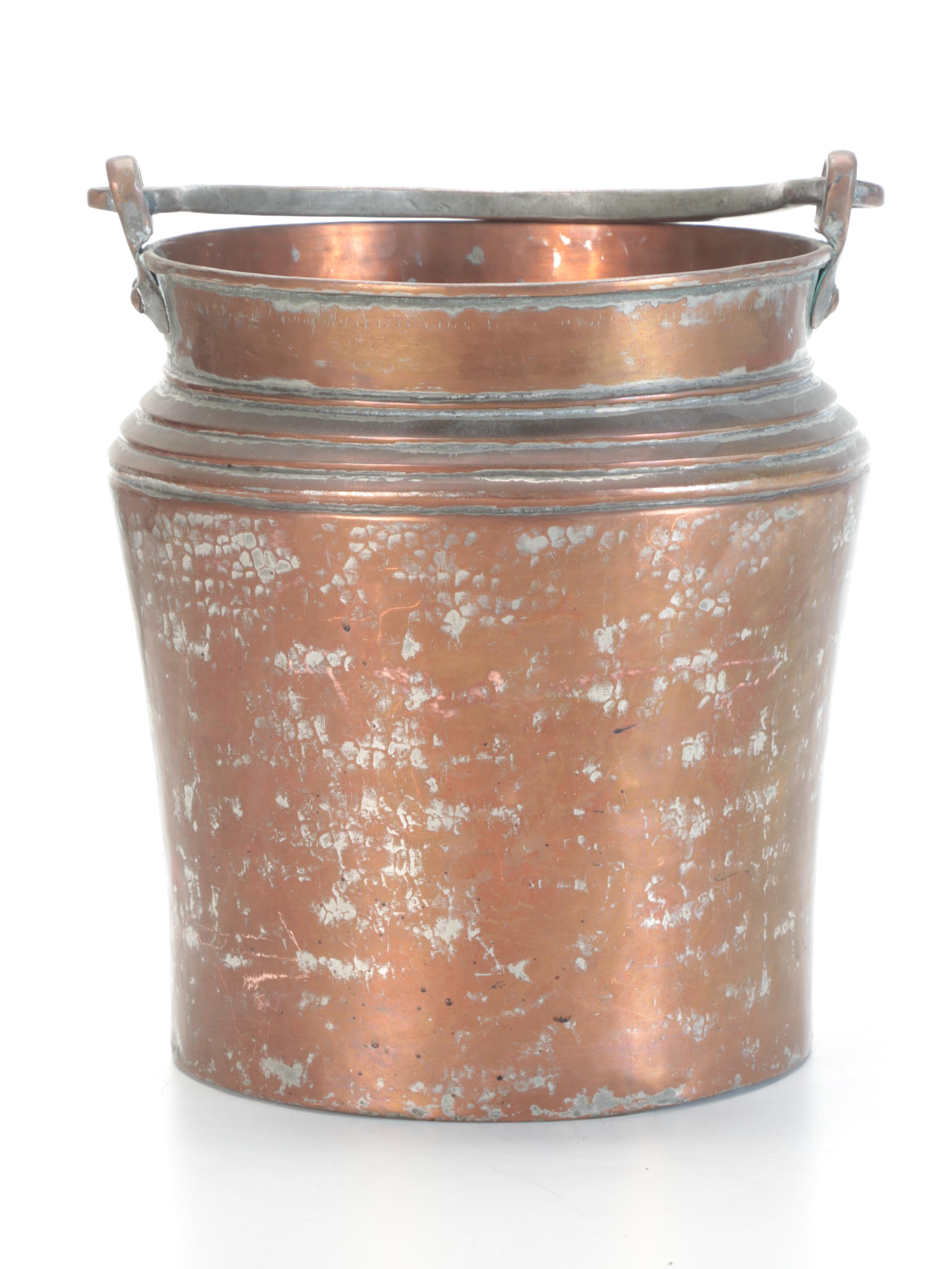 Tinned Copper Bucket with Wrought Bail Handle