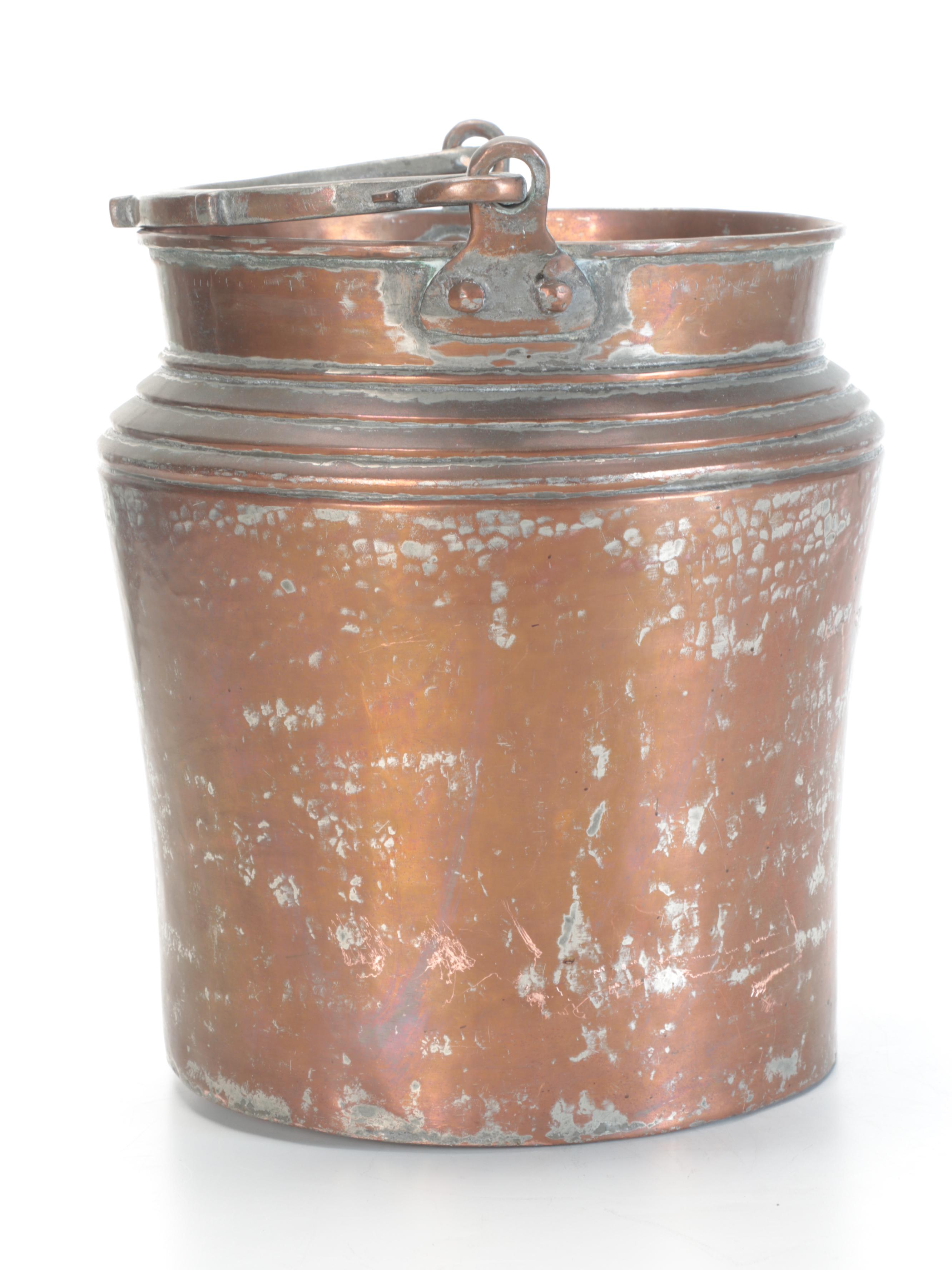 Tinned Copper Bucket with Wrought Bail Handle