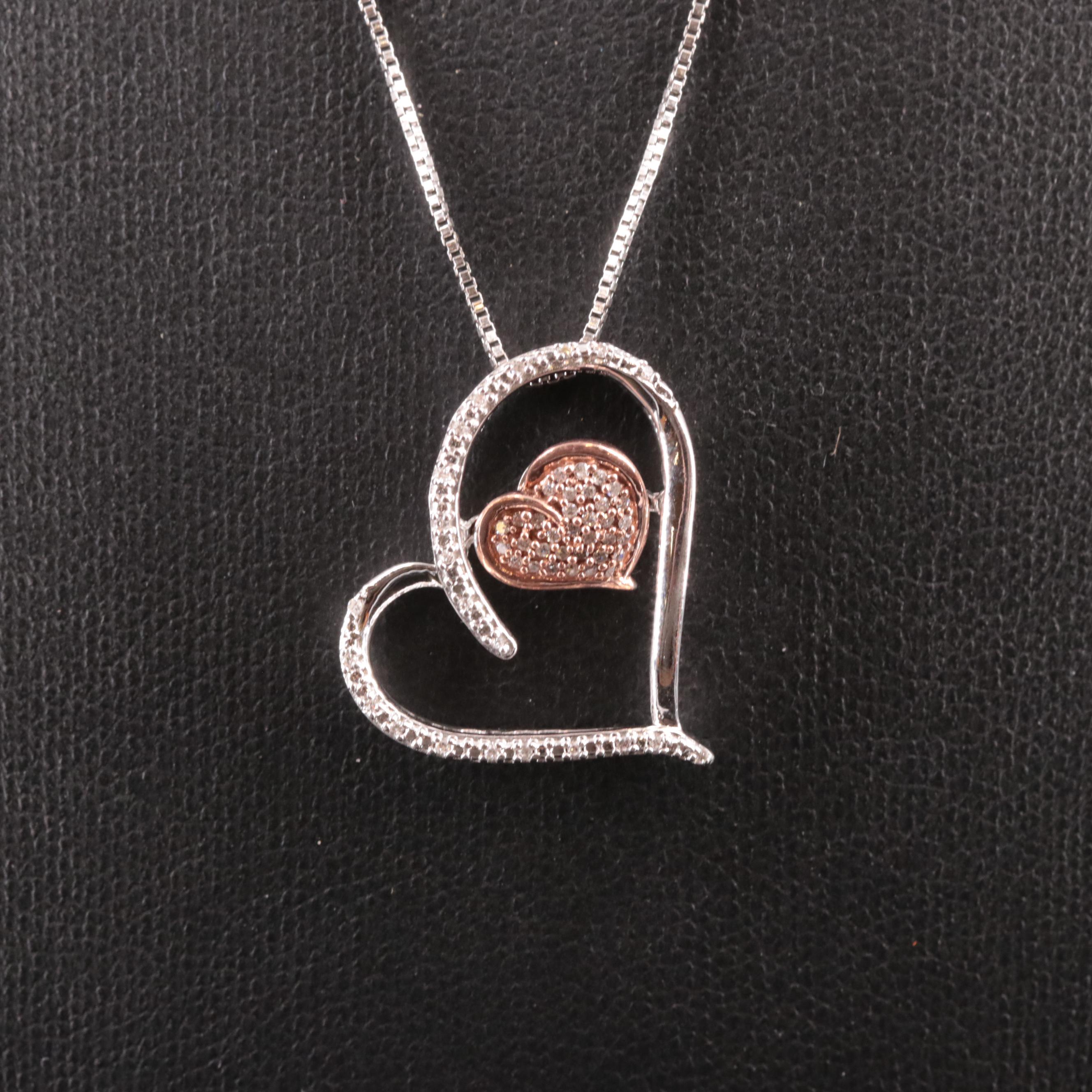 Sterling Diamond Heart Pendant Necklace