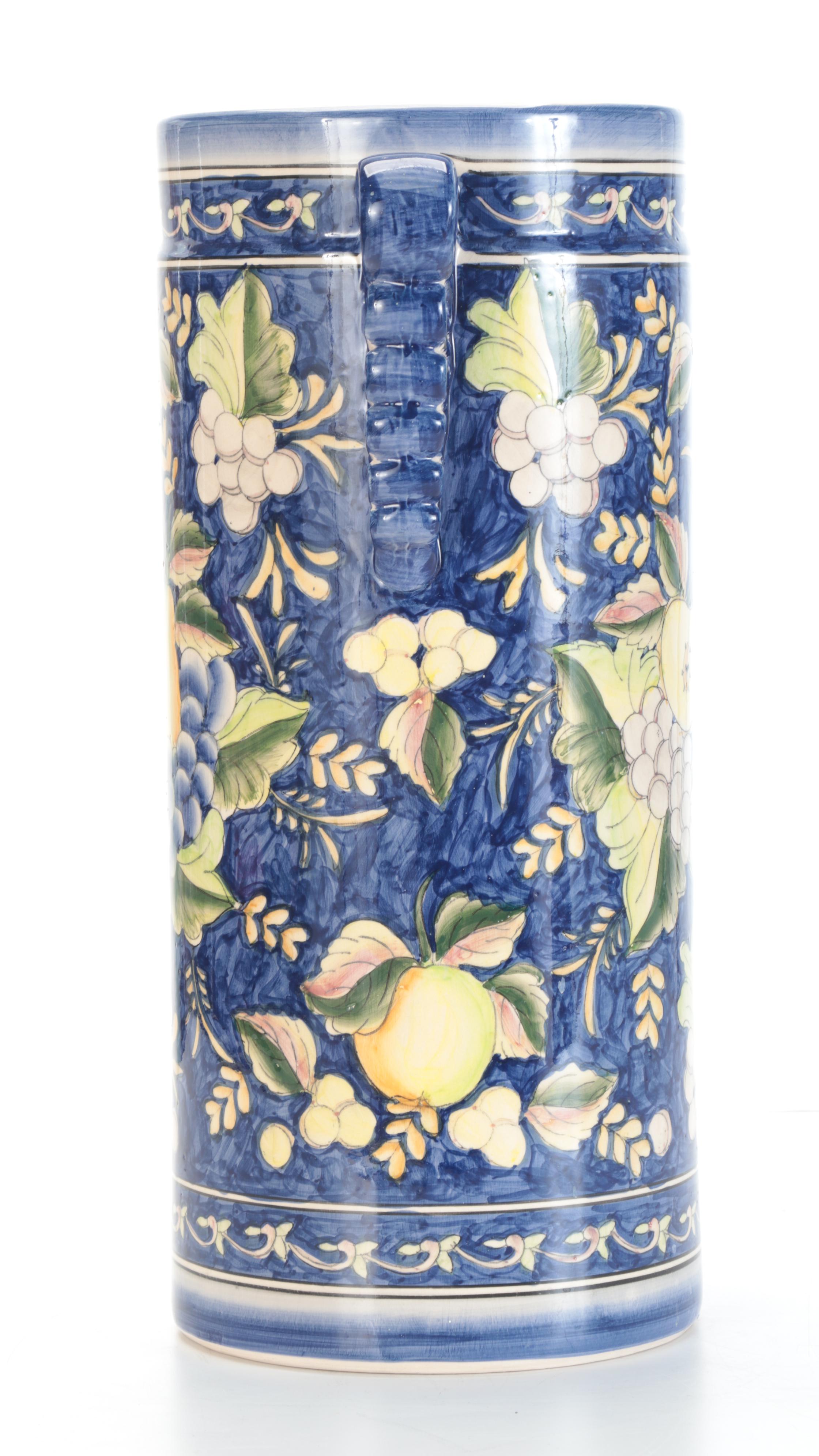 Majolica Style Fruit Motif Ceramic Umbrella Stand