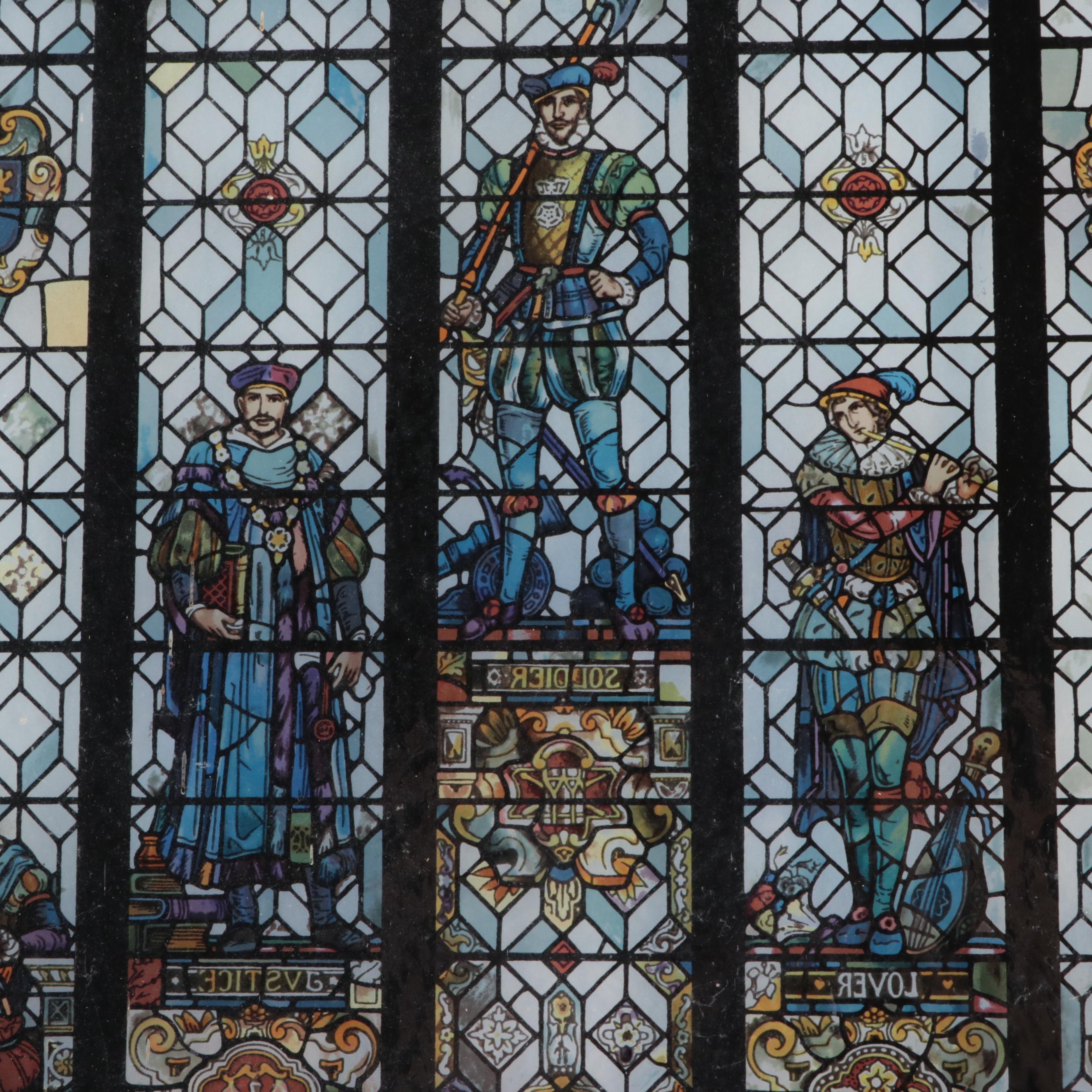 Stained Glass Tableau "The Seven Stages of Man" After Nicola d'Ascenzo