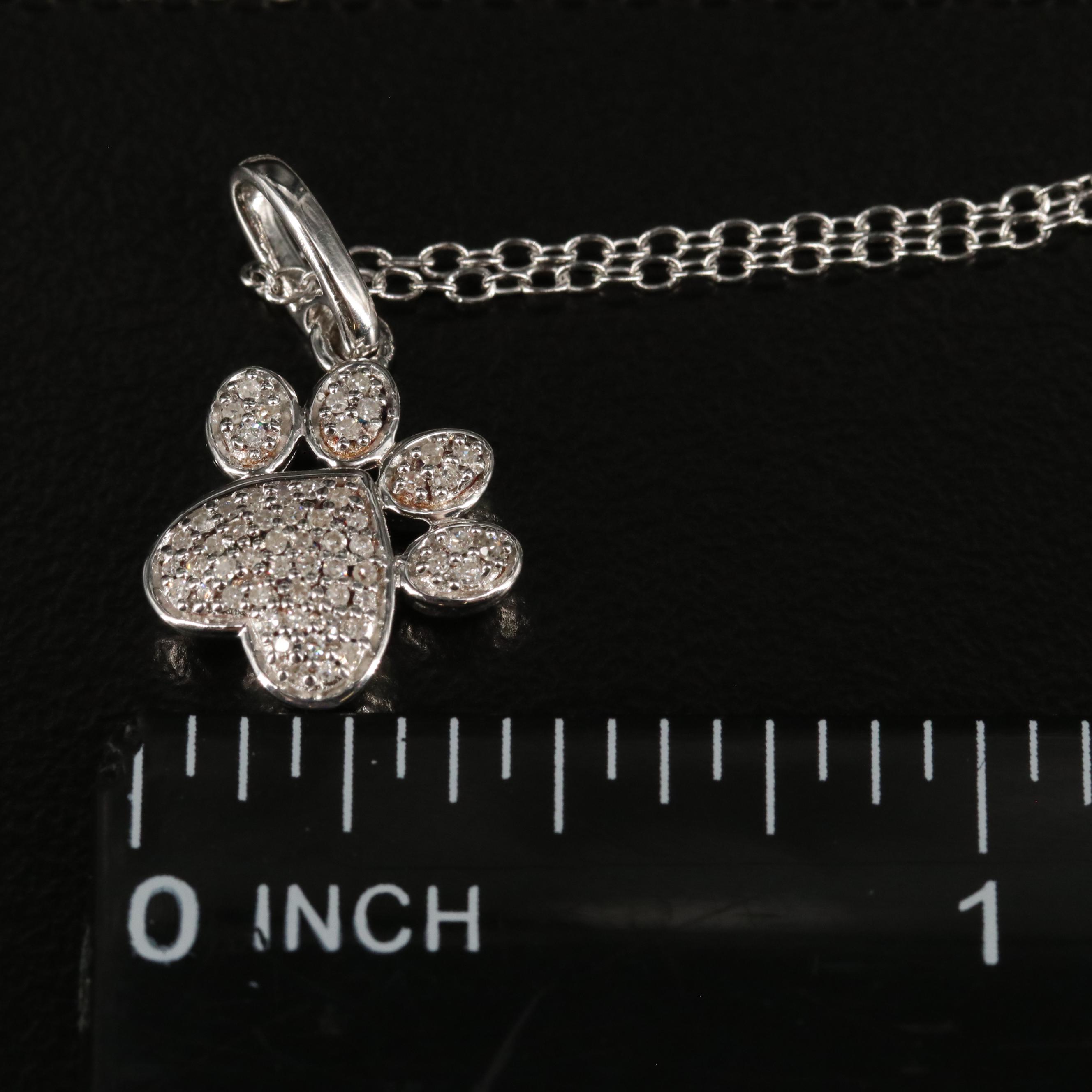 Sterling Pavé Diamond Paw Print Pendant Necklace