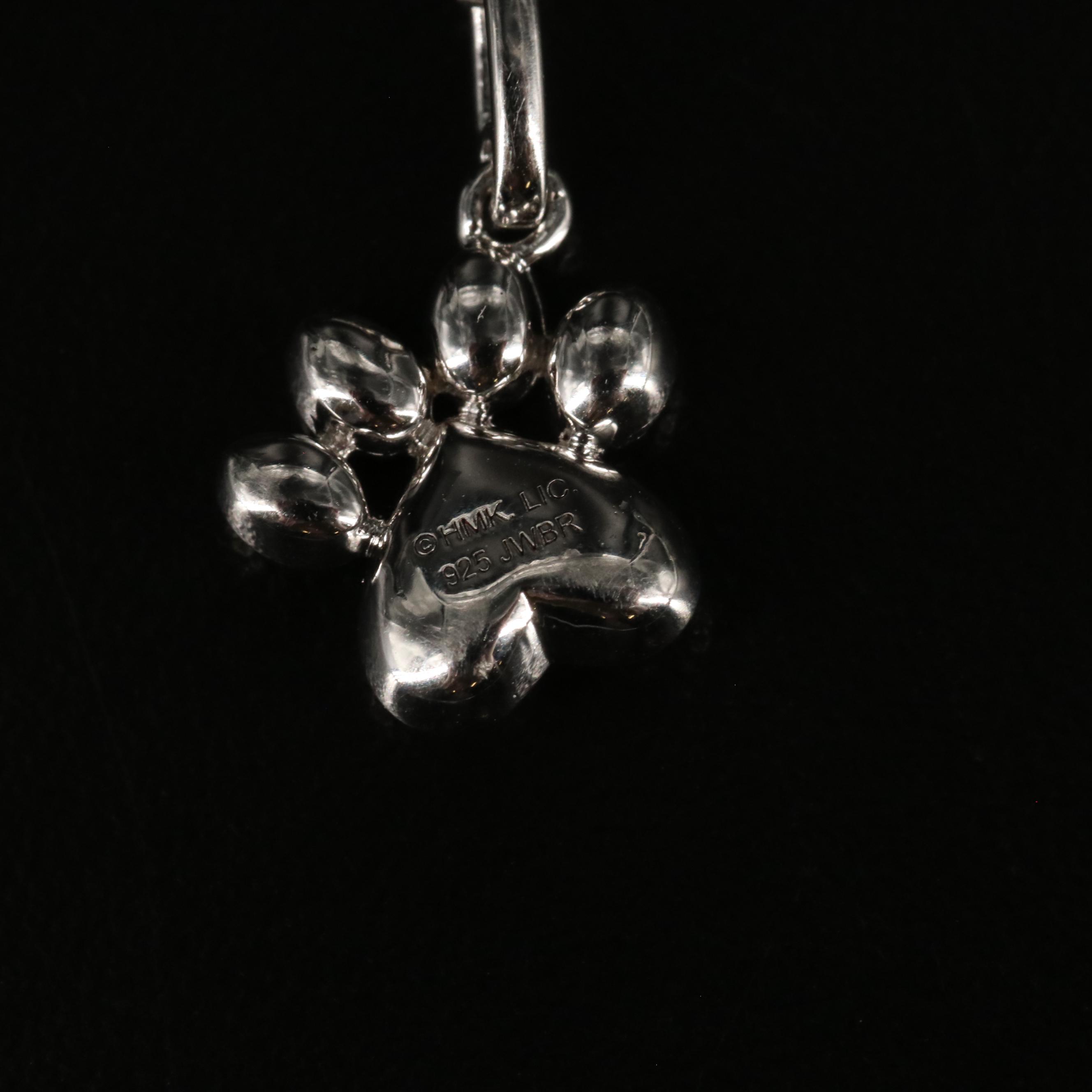 Sterling Pavé Diamond Paw Print Pendant Necklace