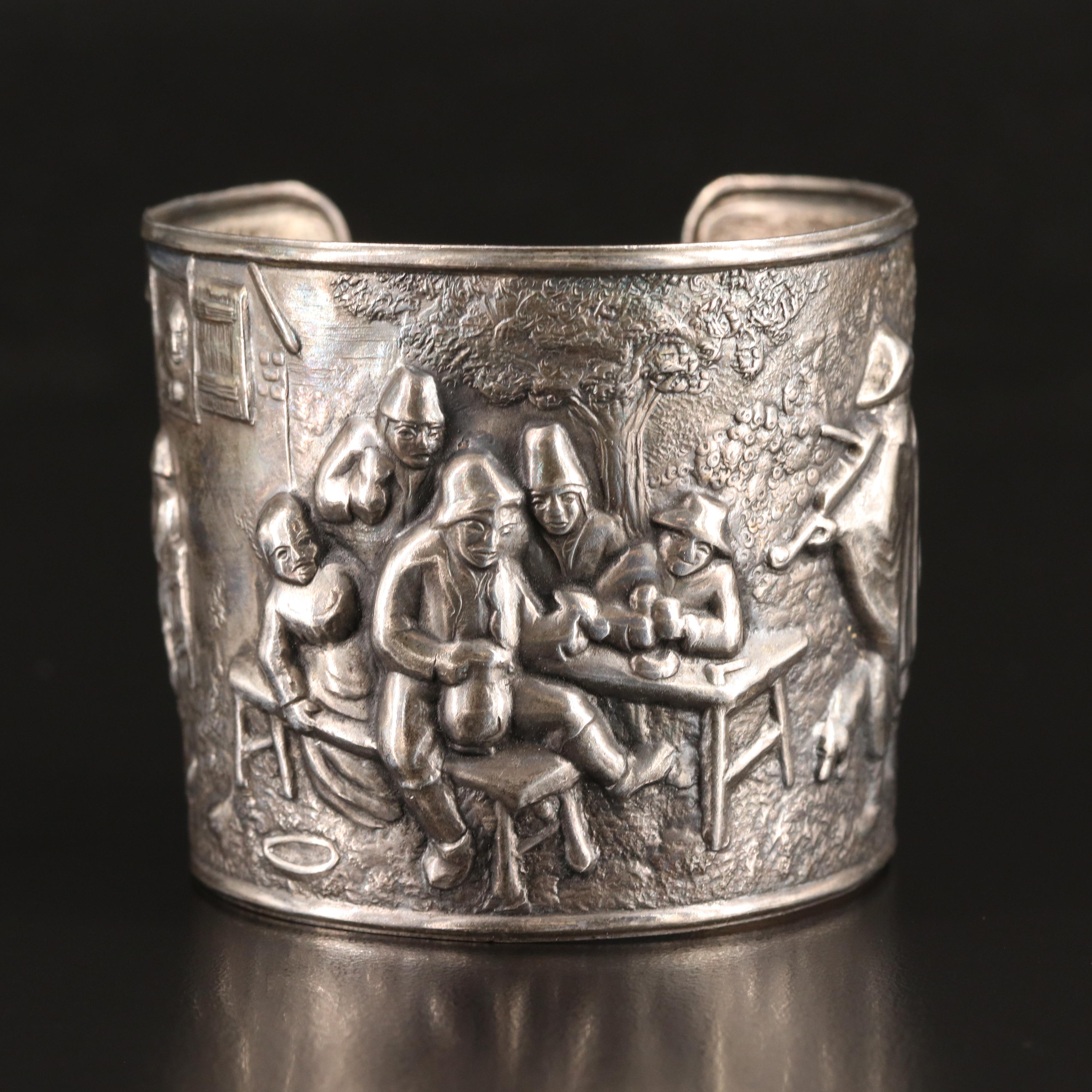 Hans Jensen & Co. Repoussé Story Teller Tavern Scene Cuff